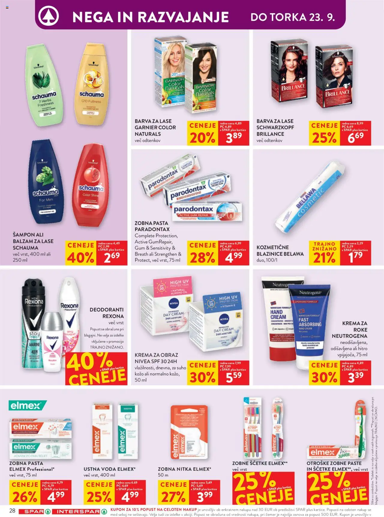 Novi Spar katalog ponudbe – veljaven od 17.09.2025 | Stran: 32 | Izdelki: Barva za lase, Krema, Zobna pasta, Voda