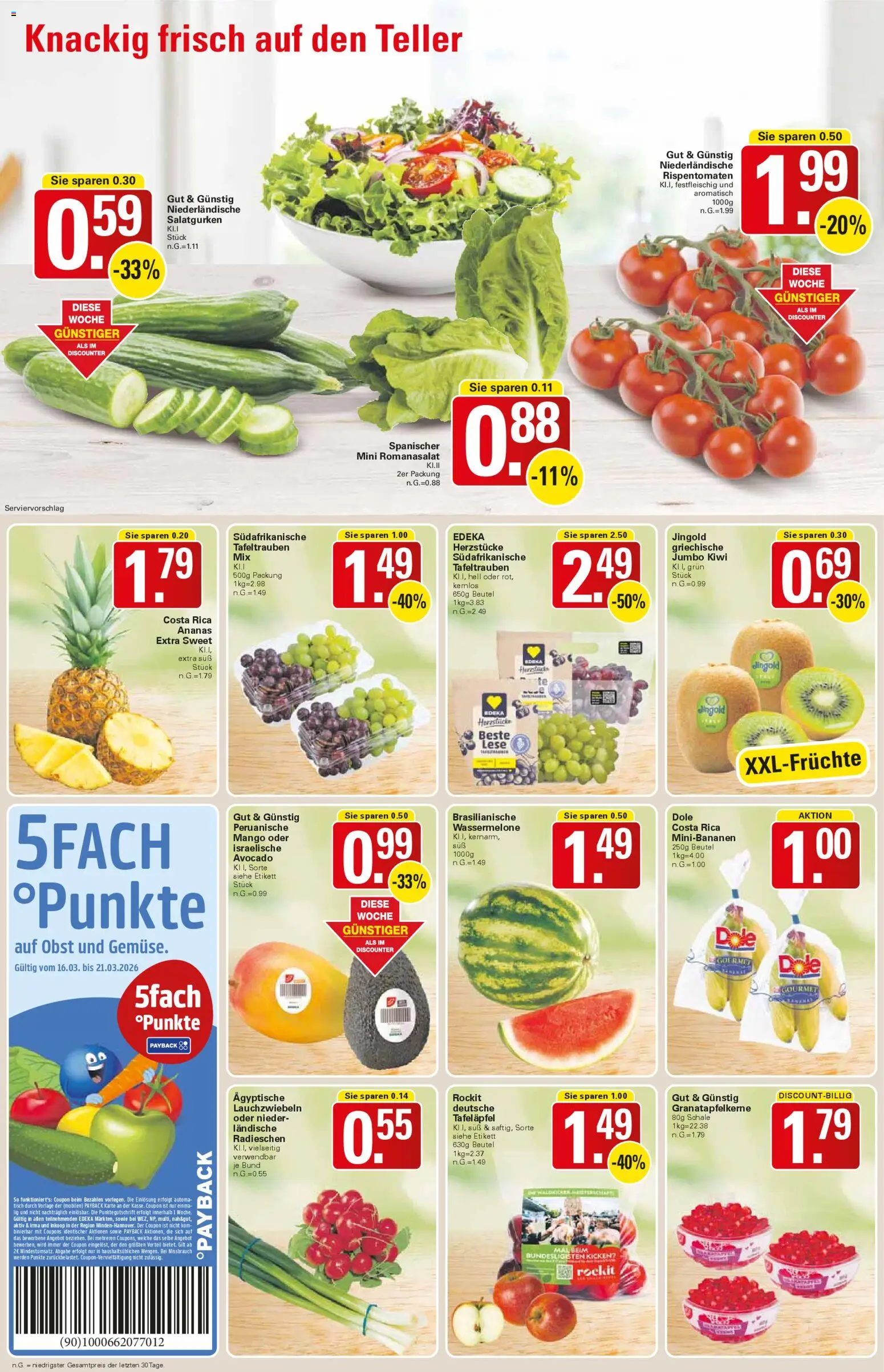 WEZ Prospekt 	 – gültig ab 16.03.2026 | Seite: 2 | Produkte: Tisch, Obst, Wassermelone, Kiwi