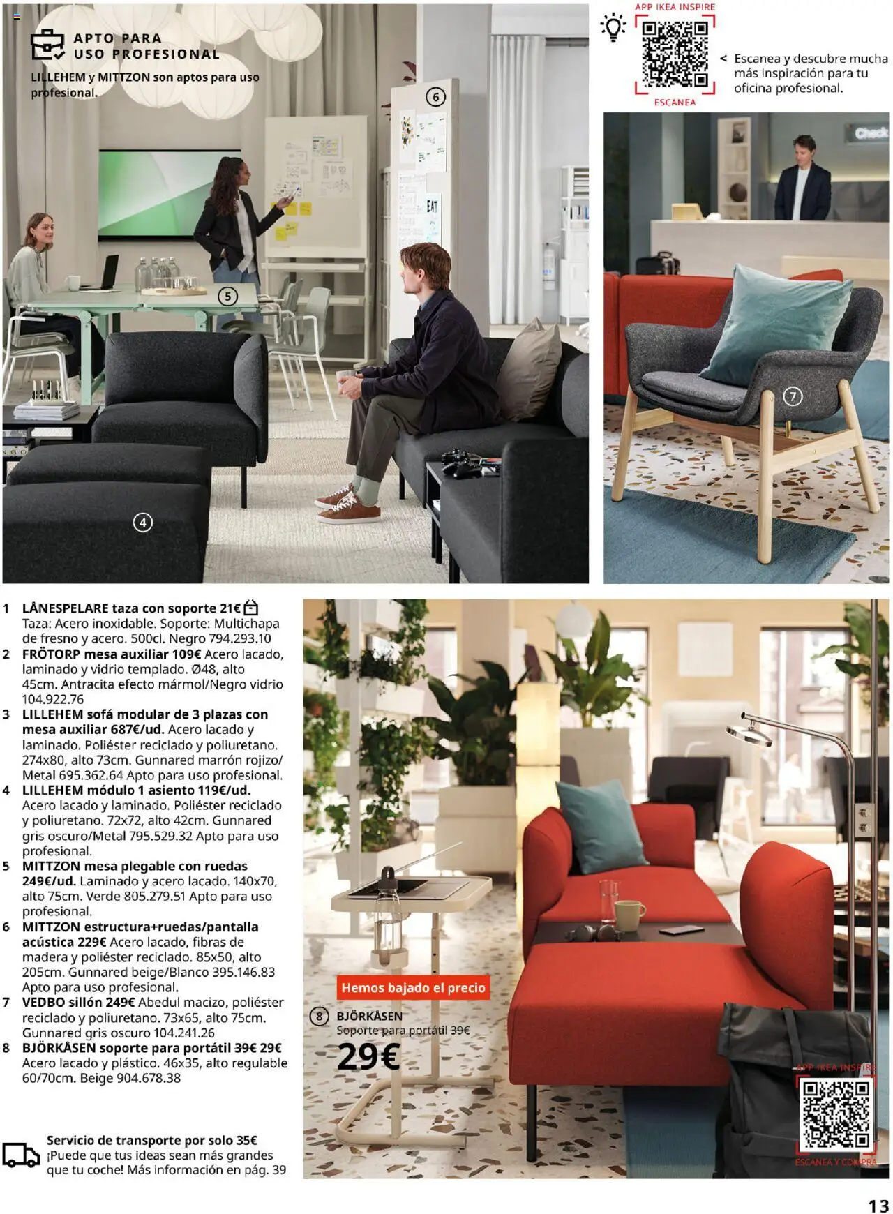 Catálogo IKEA para tu negocio │ válido desde el 04.02.2025 | Página: 13 | Productos: Mesa auxiliar, Sofá, Sillón, Mesa
