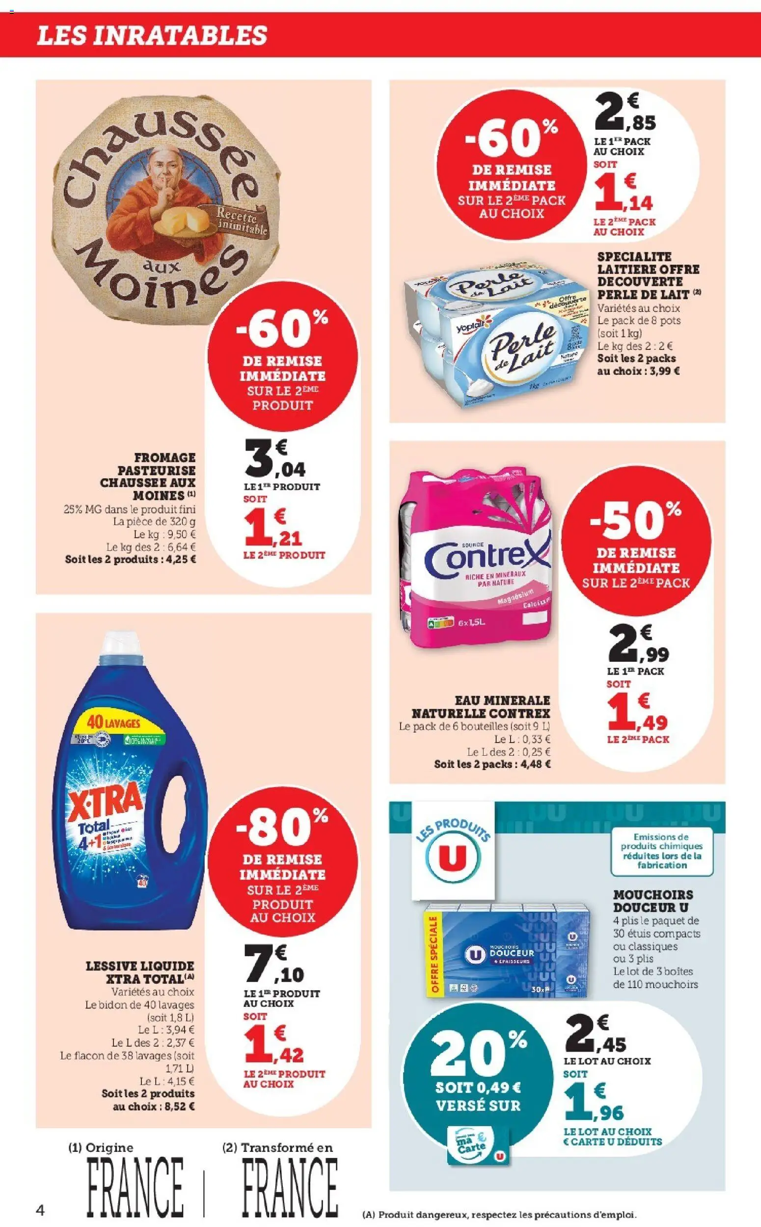 {H1} | Page: 4 | Produits: Eau minérale, Mouchoirs, Lait, Contrex