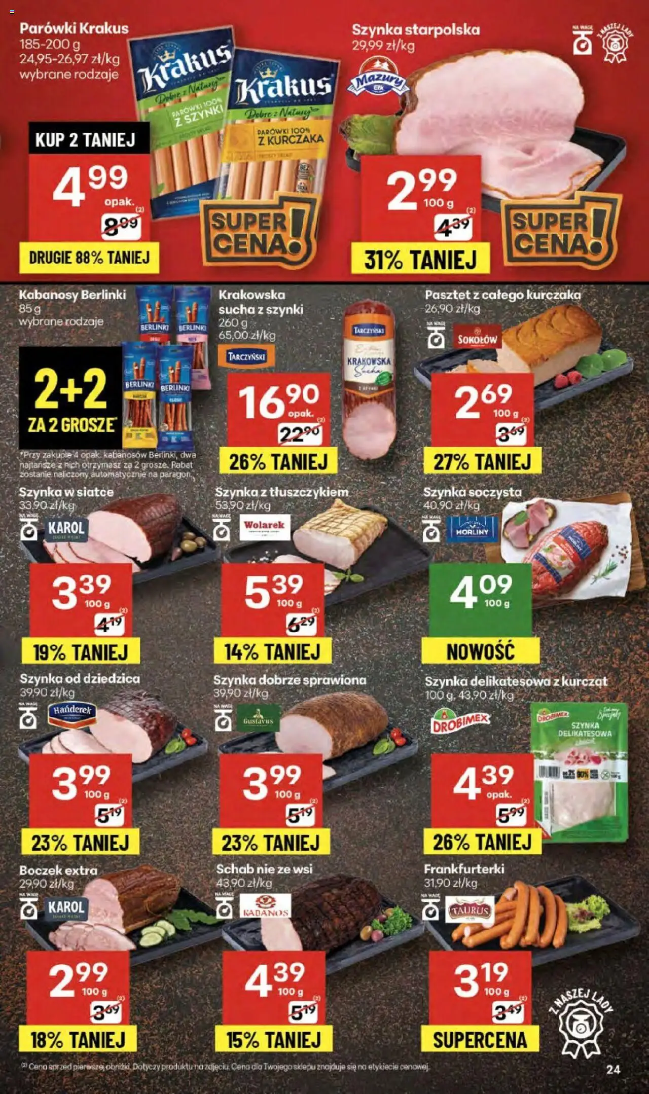 Delikatesy Centrum Gazetka od 11.09.2025 | Strona: 24 | Produkty: Kabanosy, Parówki, Szynka, Boczek