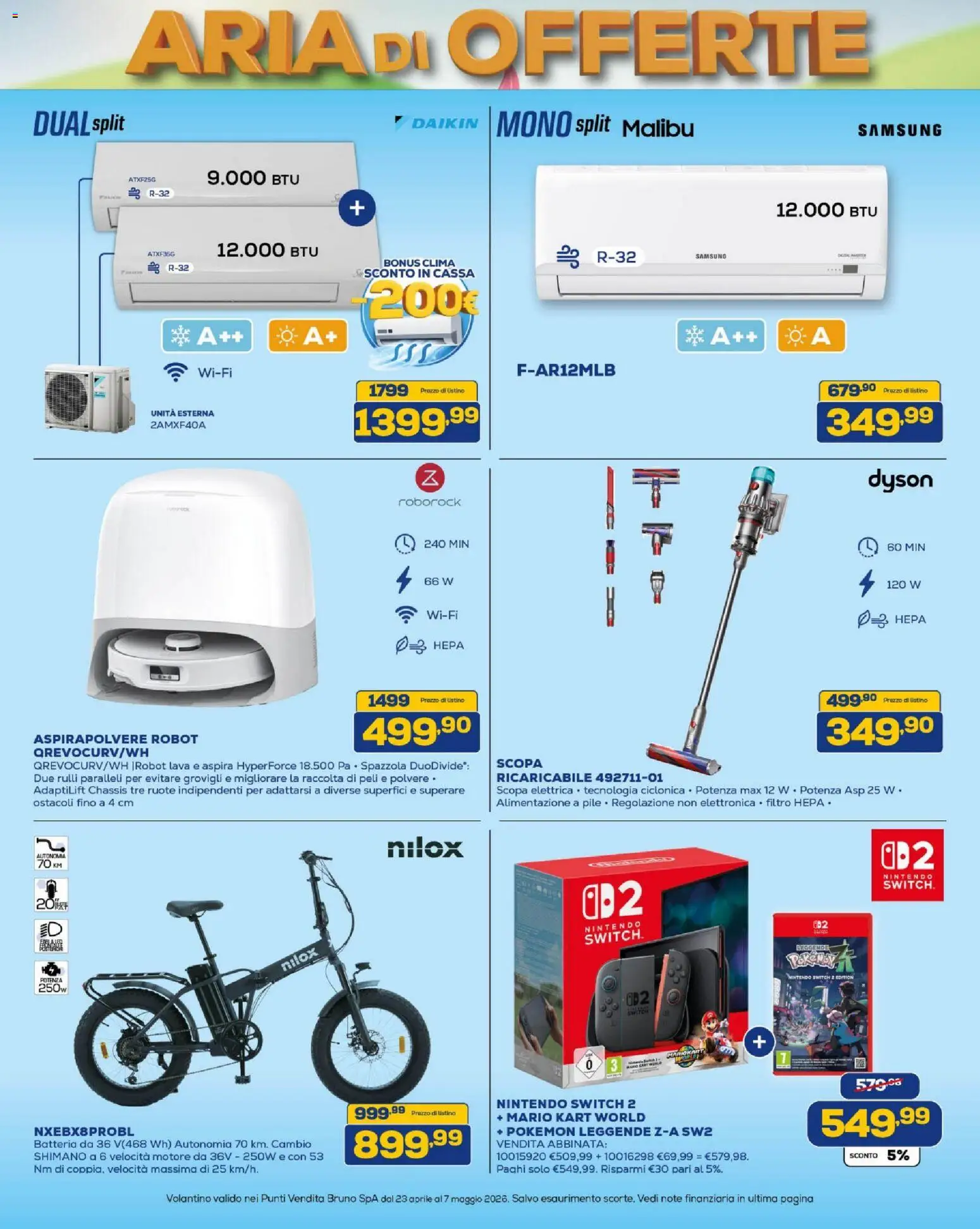Volantino BRUNO del 23.04.2026 | Pagina: 2 | Prodotti: Scopa elettrica, Dyson, Batteria, Samsung