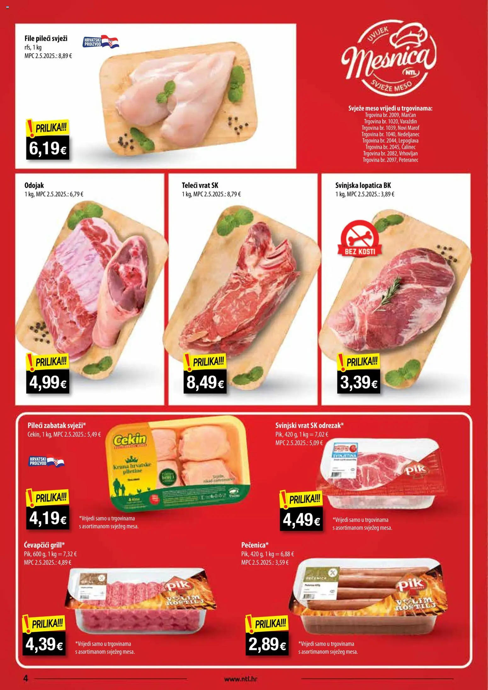 NTL katalog | vrijedi od 29.10.2025 | Stranica: 4 | Proizvodi: Svinjska lopatica, Meso, Ćevapčići, Lopatica