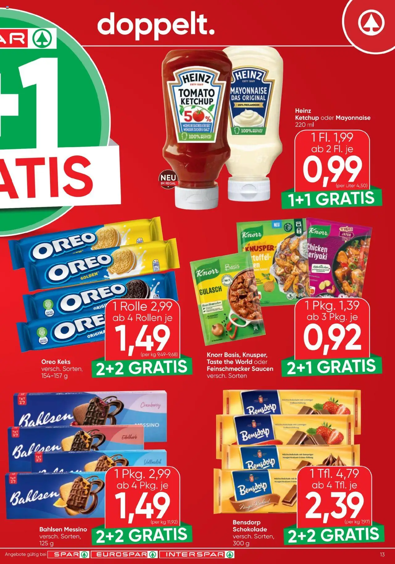 Spar Flugblatt gültig ab 03.07.2025 | Seite: 13 | Produkte: Ketchup, Mayonnaise, Regal, Schokolade
