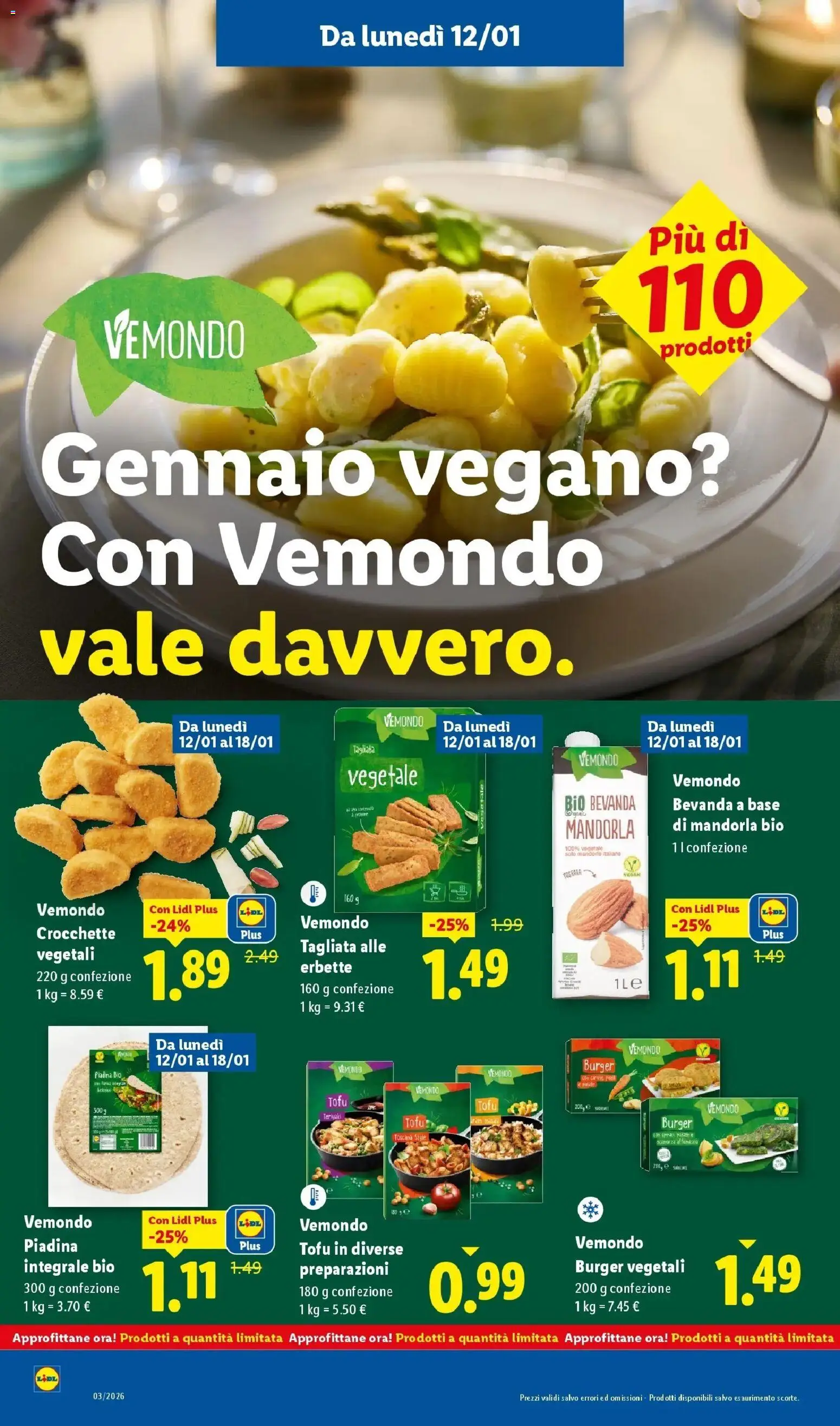 Volantino Lidl del 12.01.2026 | Pagina: 20 | Prodotti: Mandorle, Crocchette, Tofu, Piadina