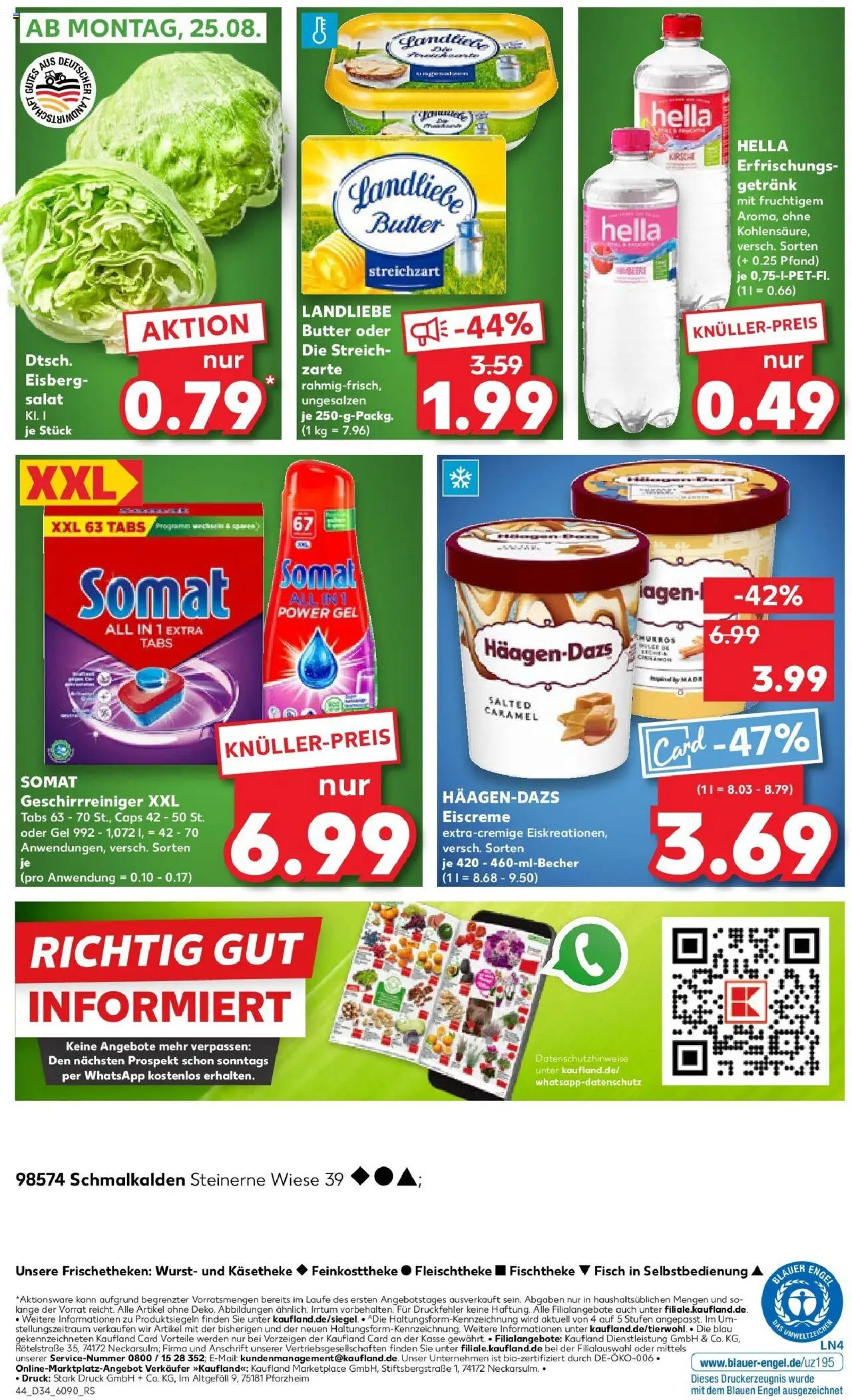 Kaufland prospekt Schmalkalden	 - gültig ab dem 21.08.2025 | Seite: 44 | Produkte: Landliebe butter, Eisbergsalat, Wurst, Salat