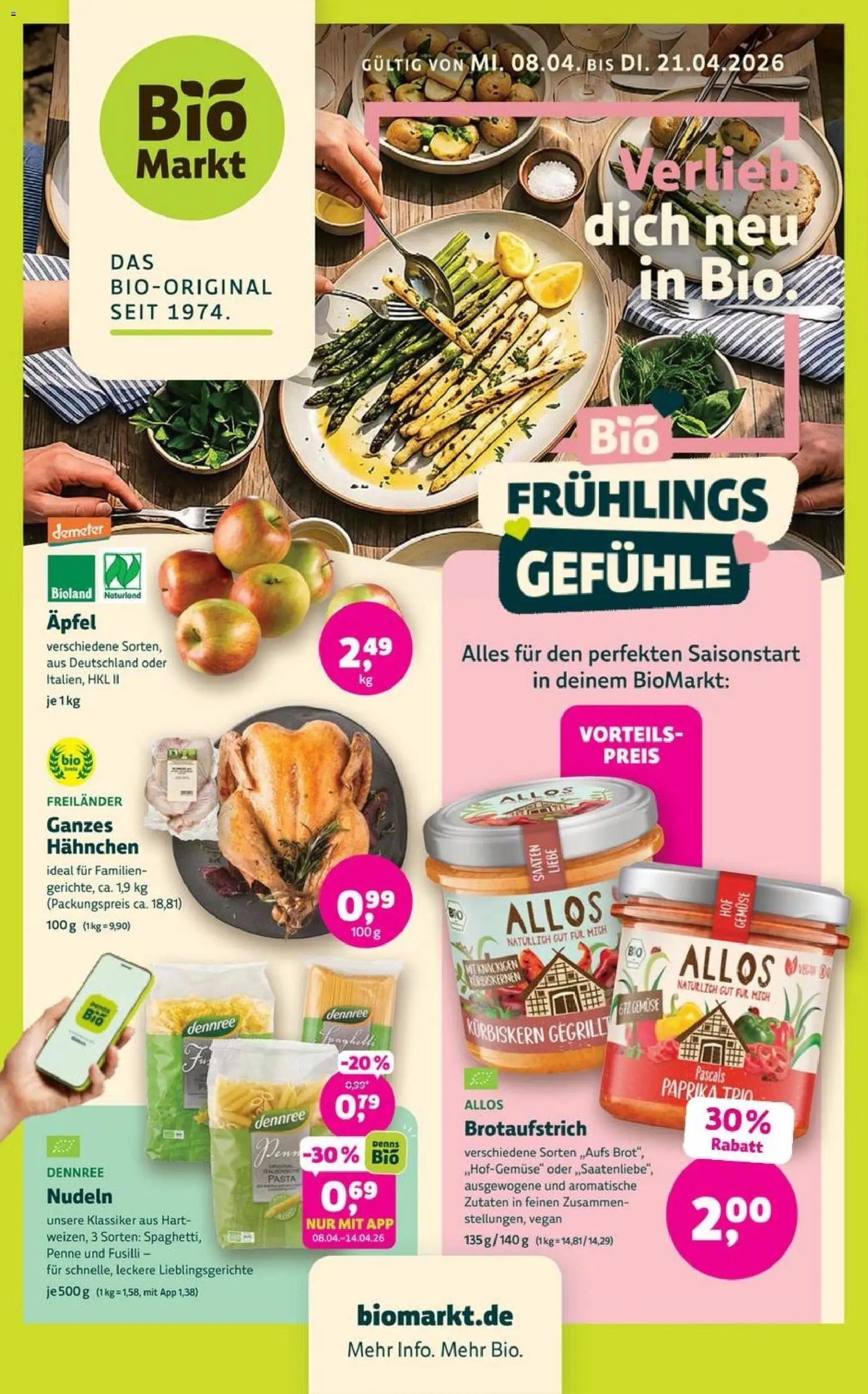 BioMarkt Prospekt 	 – gültig ab 08.04.2026 | Seite: 1 | Produkte: Äpfel, Paprika, Pasta, Nudeln