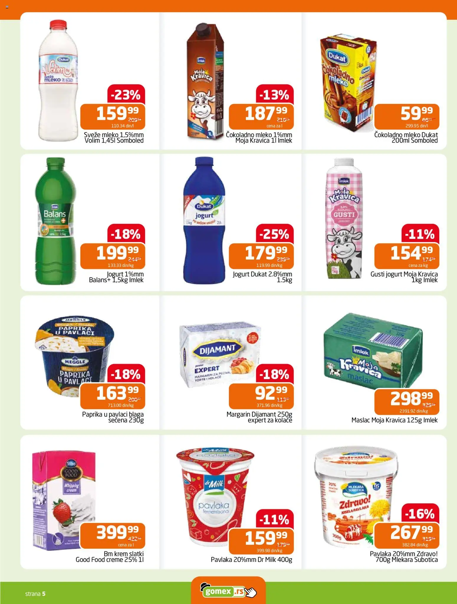 Gomex katalog - važi od 18.02.2026 | Strana: 5 | Proizvode: Margarin, Mleko, Paprika u pavlaci, Pavlaka