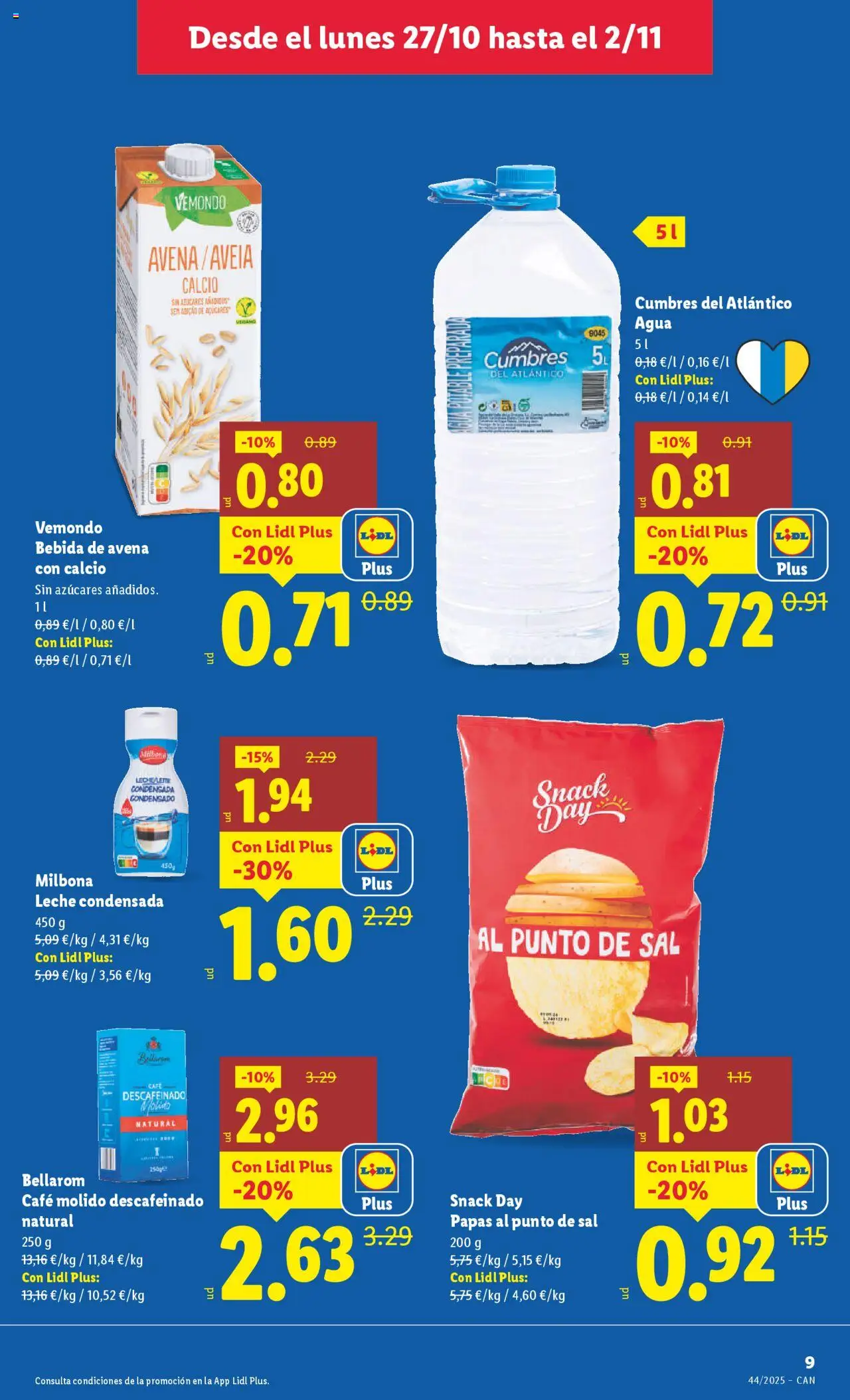Lidl - Canarias │ válido desde el 27.10.2025 | Página: 11 | Productos: Leche, Café, Φαρίνα, Bebida de avena