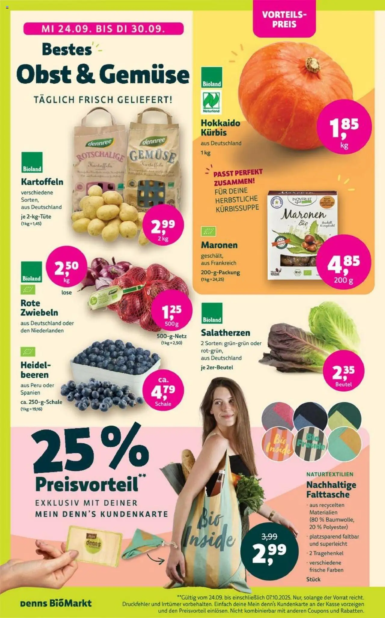 Denns BioMarkt Angebote – gültig ab 24.09.2025 | Seite: 2 | Produkte: Kartoffeln, Zwiebeln, Gemüse, Obst
