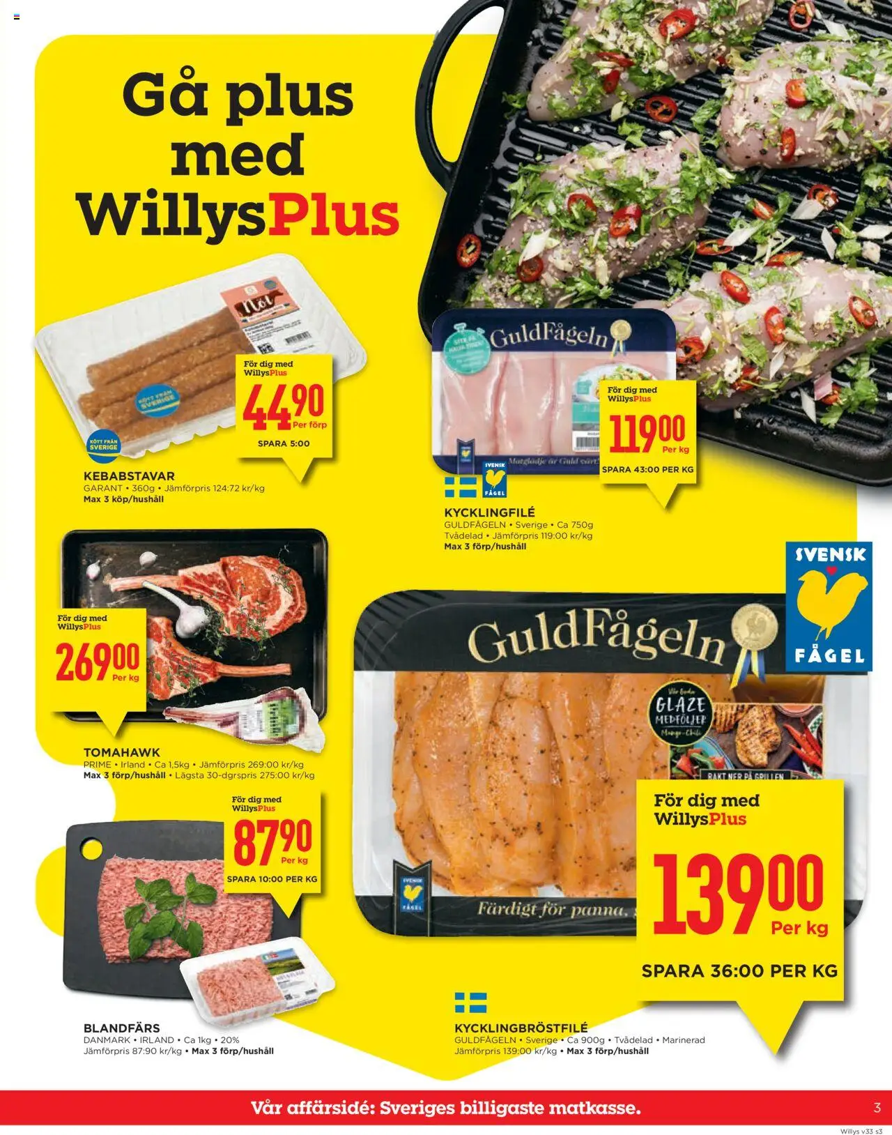 Willys reklamblad aktuell från 11.08.2025 | Sida: 3 | Produkter: Kycklingfile, Blandfärs