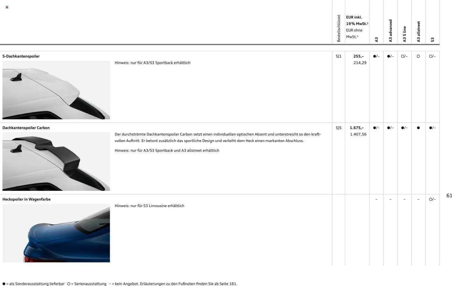 Audi A3 – gültig ab 28.10.2025 | Seite: 61