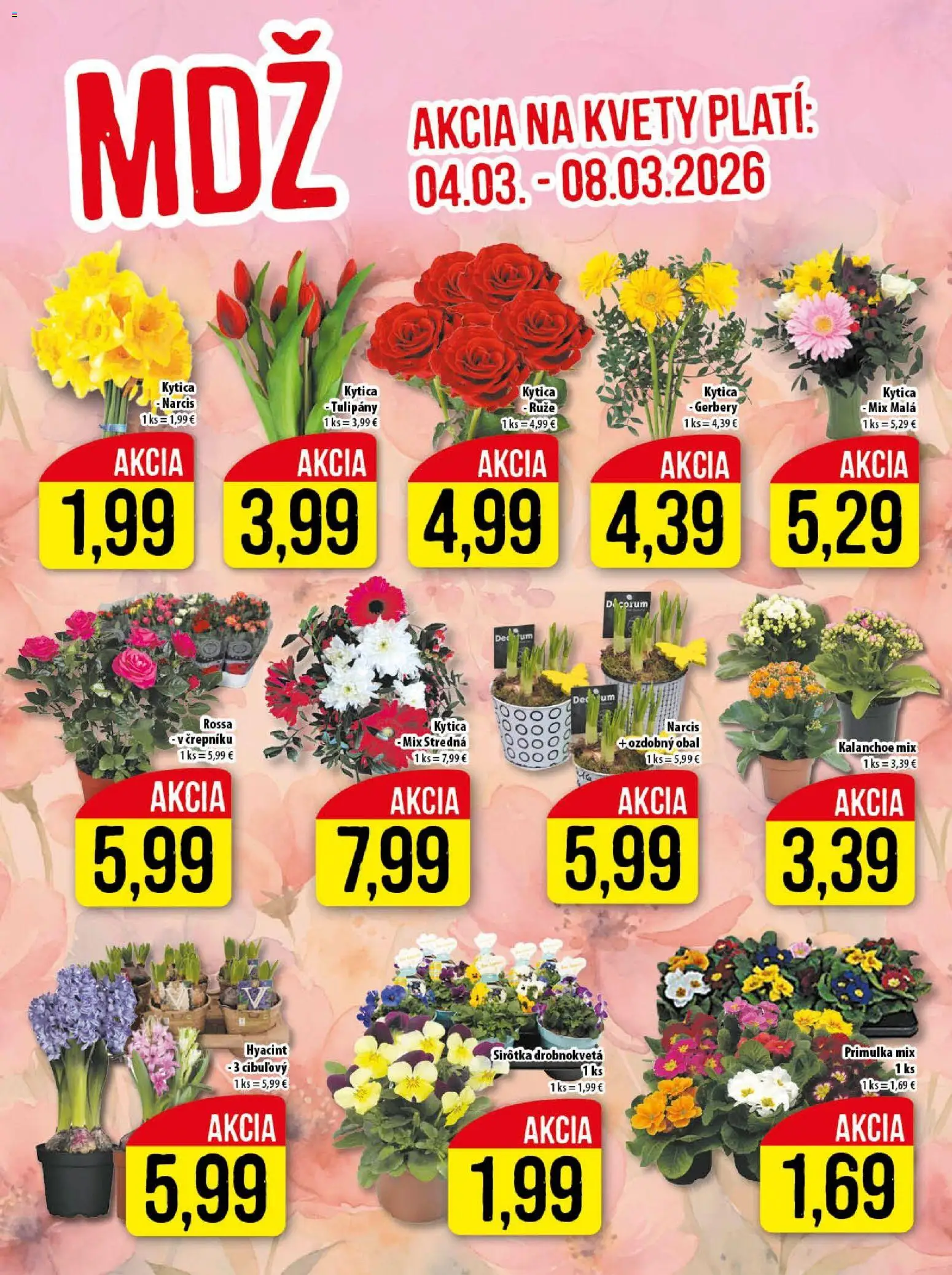 Nové Klas akcie – leták je platný od 02.03.2026 | Strana: 10 | Produkty: Kvety, Tulipány, Ruže