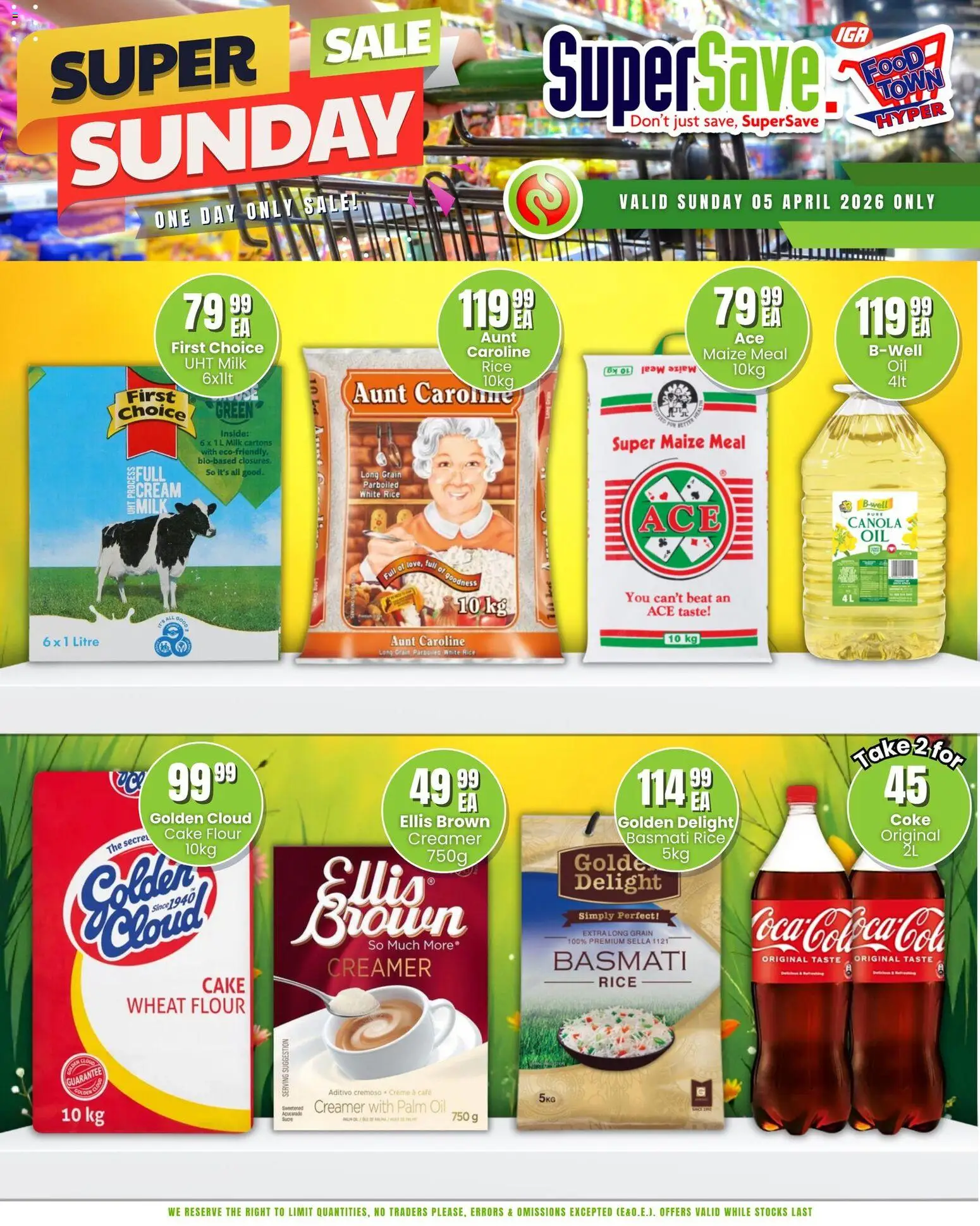 New Super Save catalogue – valid from 05.04.2026 | Page: 1 | Products: Flour, Coke, Maize meal, Creamer