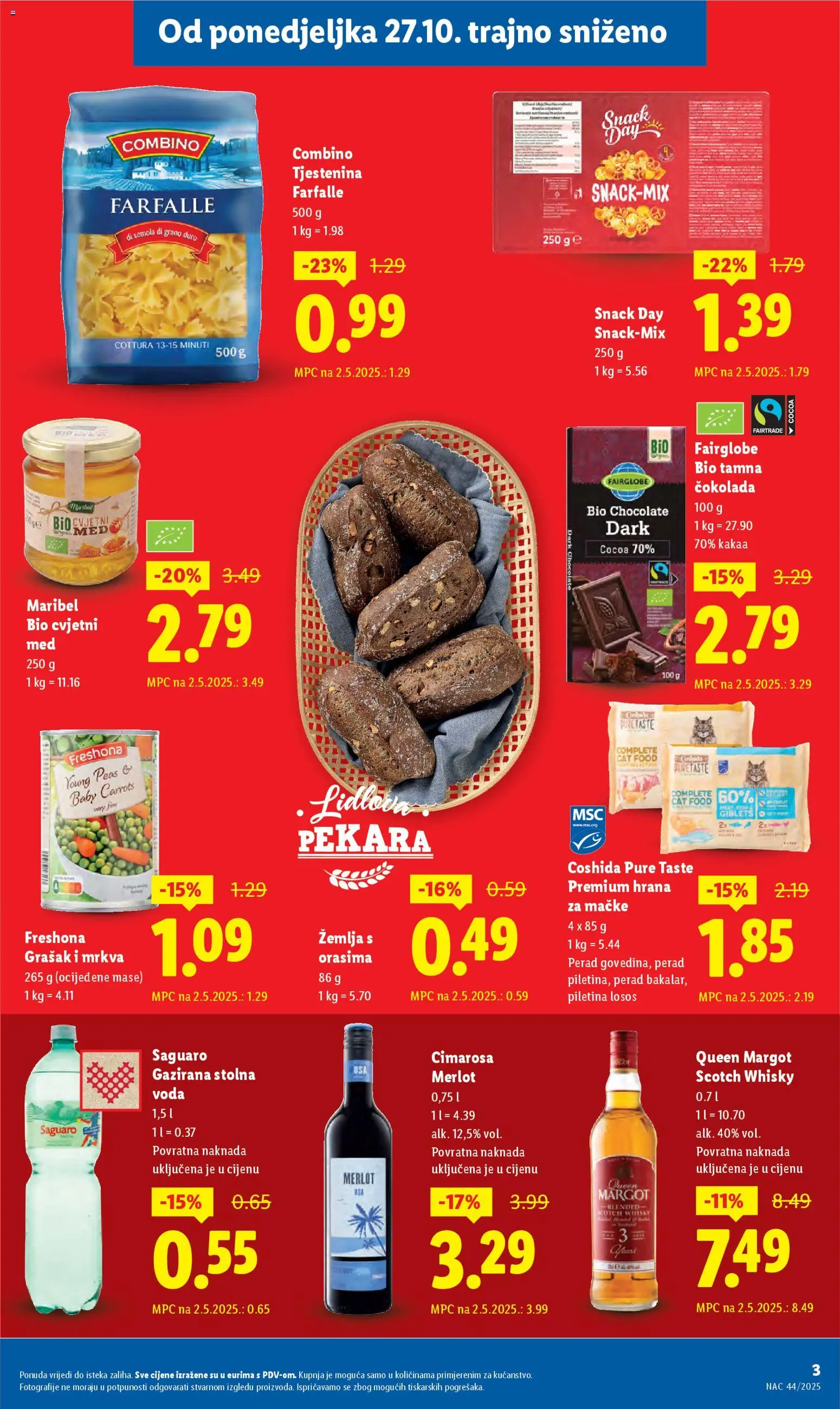 Lidl katalog | vrijedi od 27.10.2025 | Stranica: 3 | Proizvodi: Pekara, Piletina, Tjestenina, Hrana za mačke