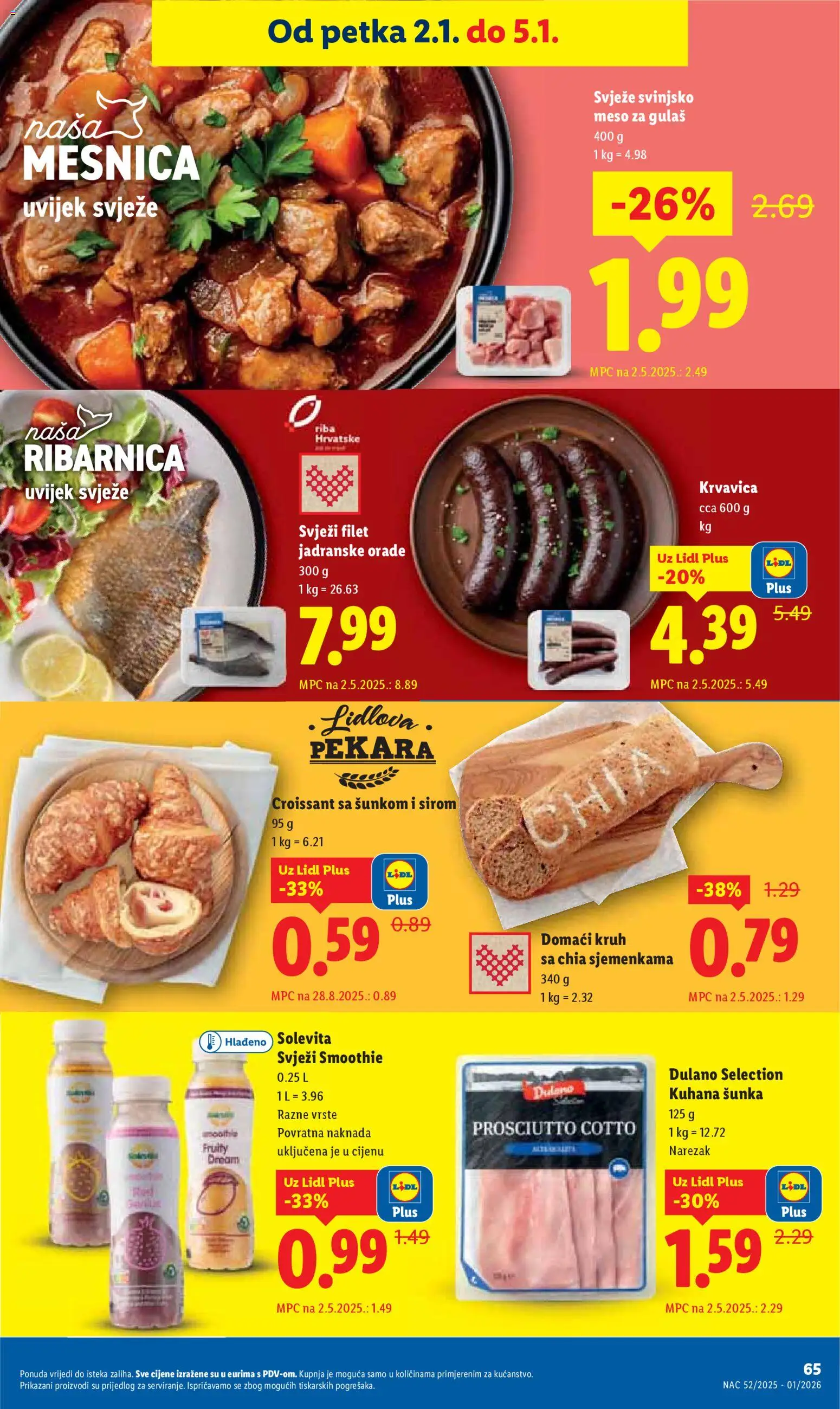 Lidl katalog | vrijedi od 27.12.2025 | Stranica: 65 | Proizvodi: Pekara, Meso, Šunka, Riba