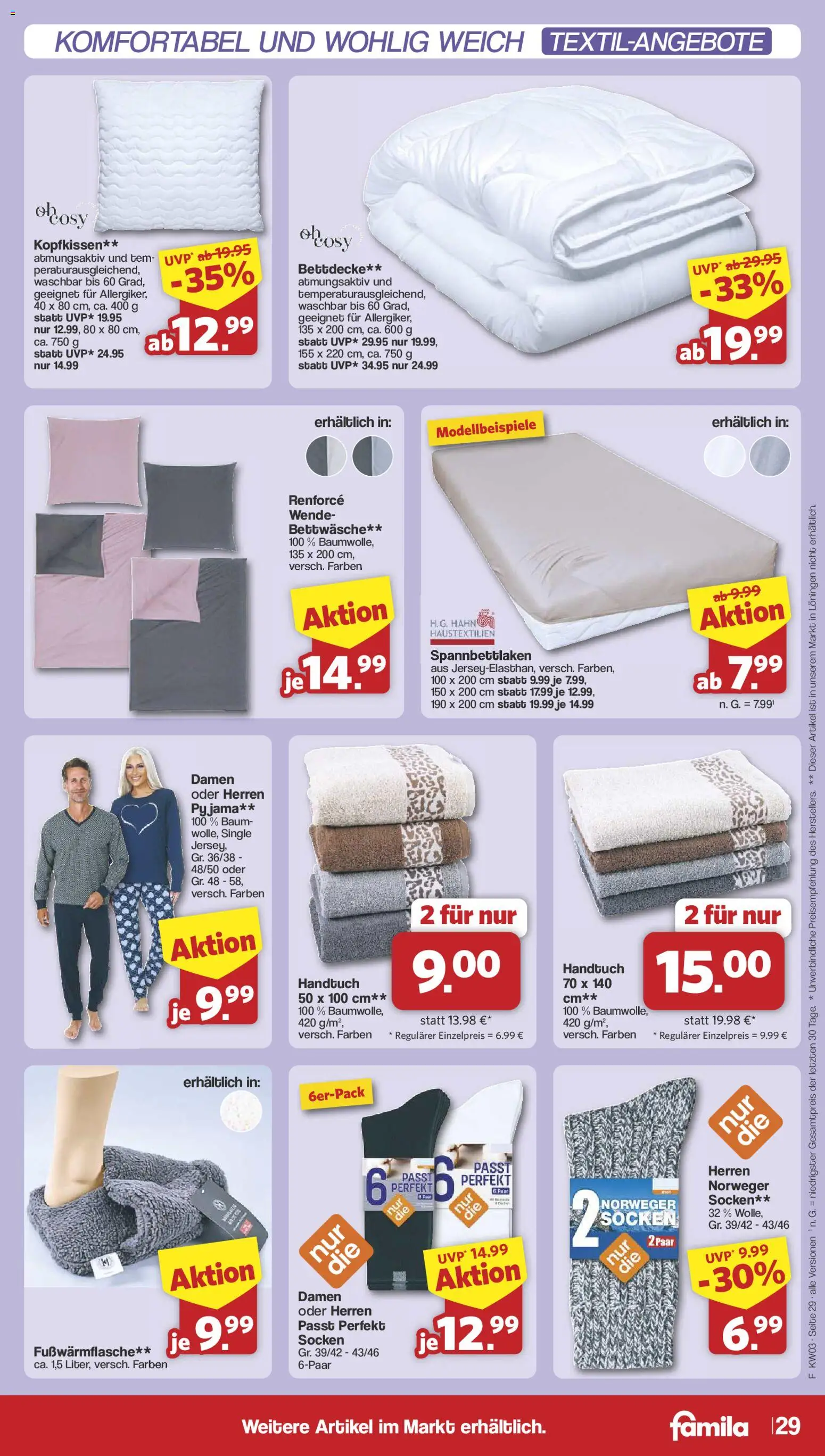 Famila Nordwest Prospekt 	 – gültig ab 12.01.2026 | Seite: 29 | Produkte: Bettwäsche, Bettdecke, Kopfkissen, Socken