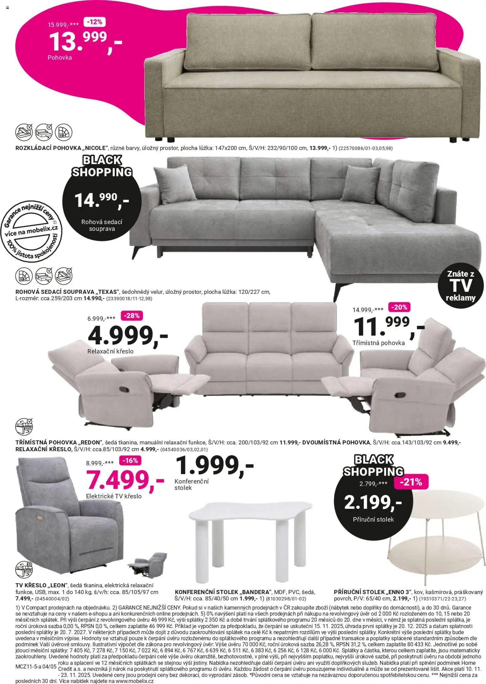 Möbelix Black Friday od 10.11.2025 | Strana: 4 | Produkty: Sedací souprava, Rozkládací pohovka, Tv, Stolek