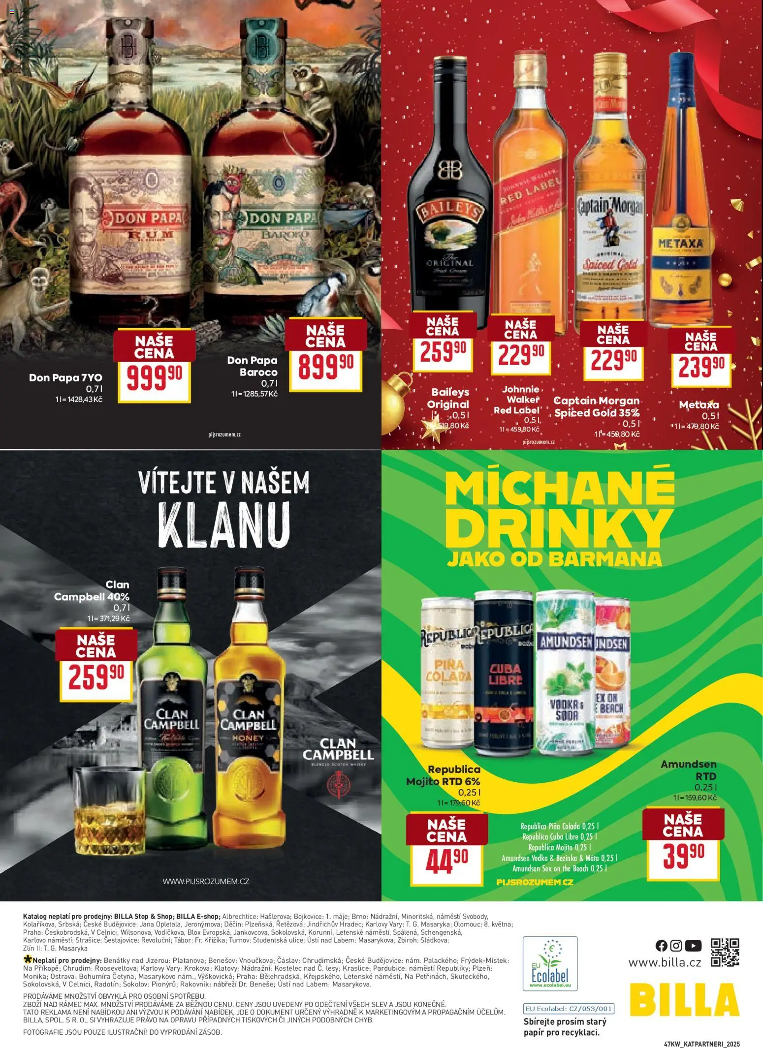 Billa leták - Partneři od 19.11.2025 | Strana: 36 | Produkty: Red Label, Metaxa, Republica, Captain Morgan