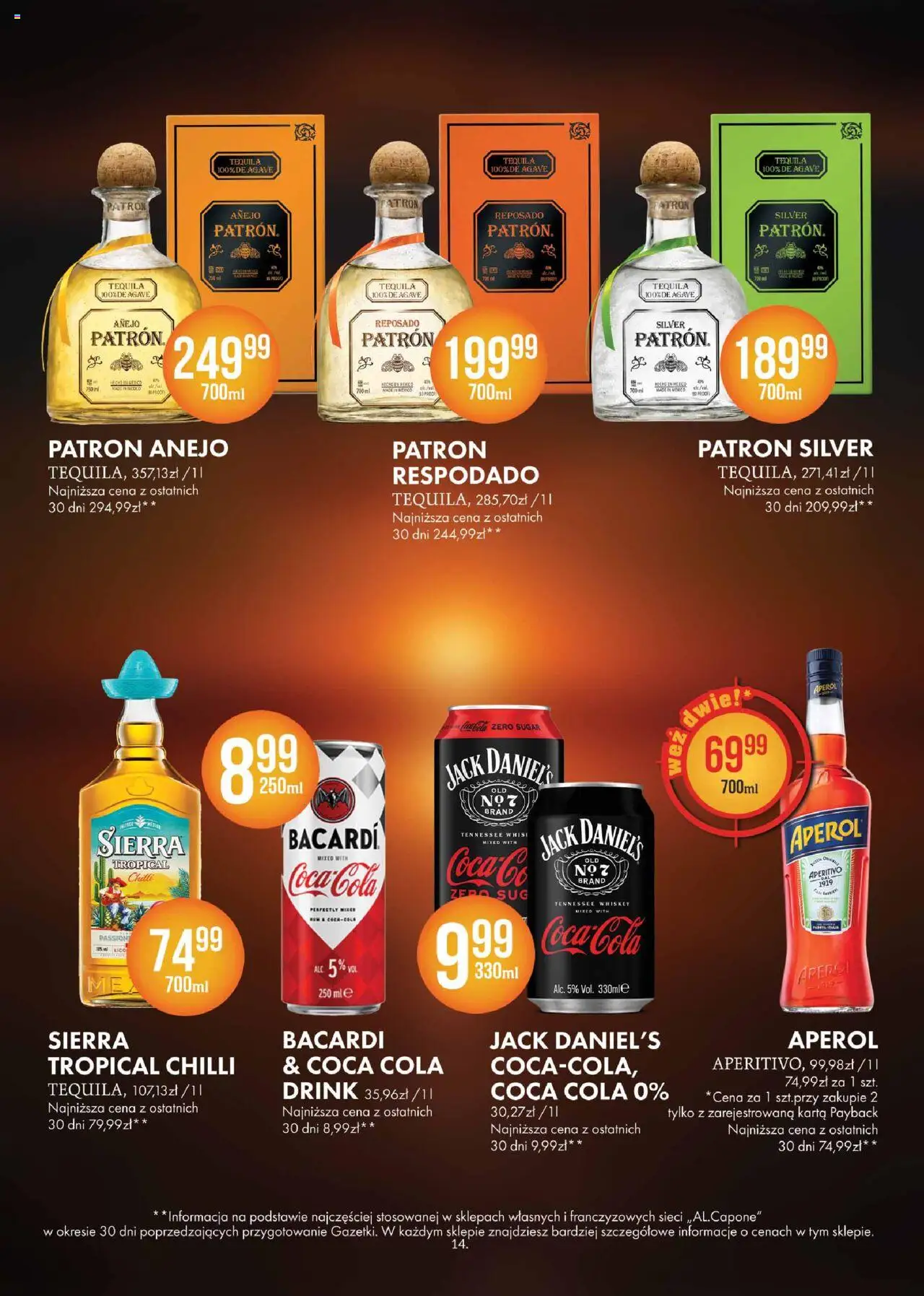 Al.Capone Gazetka od 08.09.2025 | Strona: 14 | Produkty: Karta, Coca cola, Jack Daniel's, Tequila