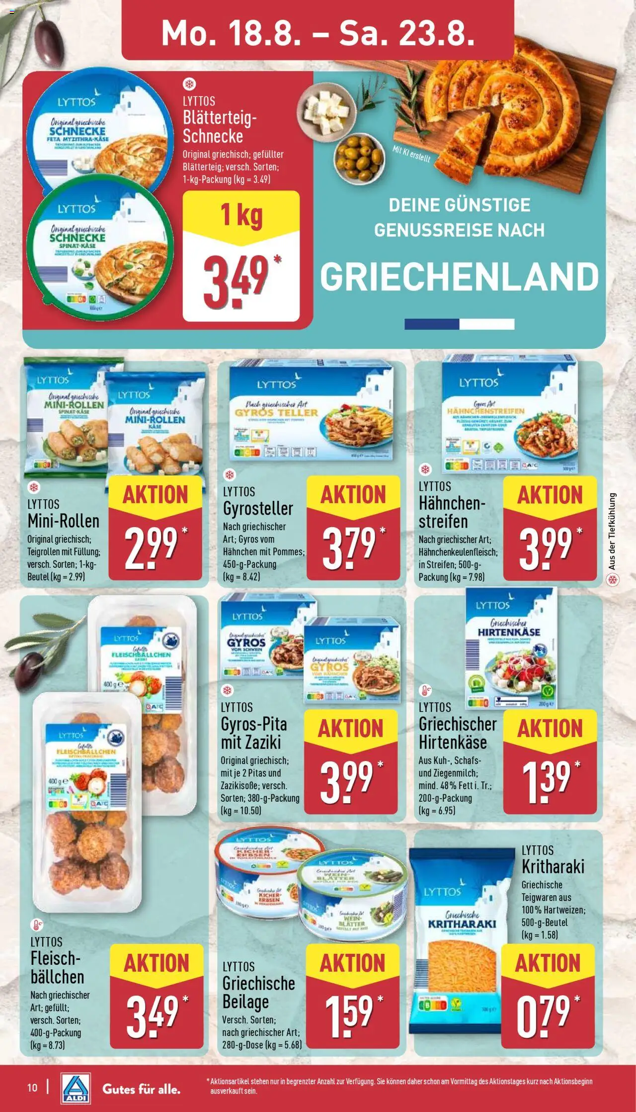 Aldi Prospekt 	 - gültig ab dem 18.08.2025 | Seite: 10 | Produkte: Feta, Käse, Fleisch, Erbsen