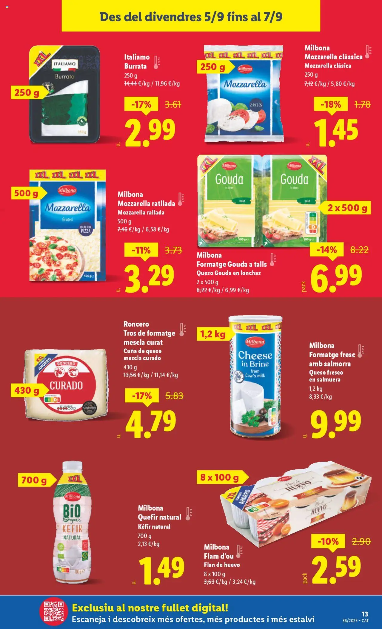 Lidl folleto │ válido desde el 01.09.2025 | Página: 13 | Productos: Pizza, Queso fresco, Queso Gouda, Cuna
