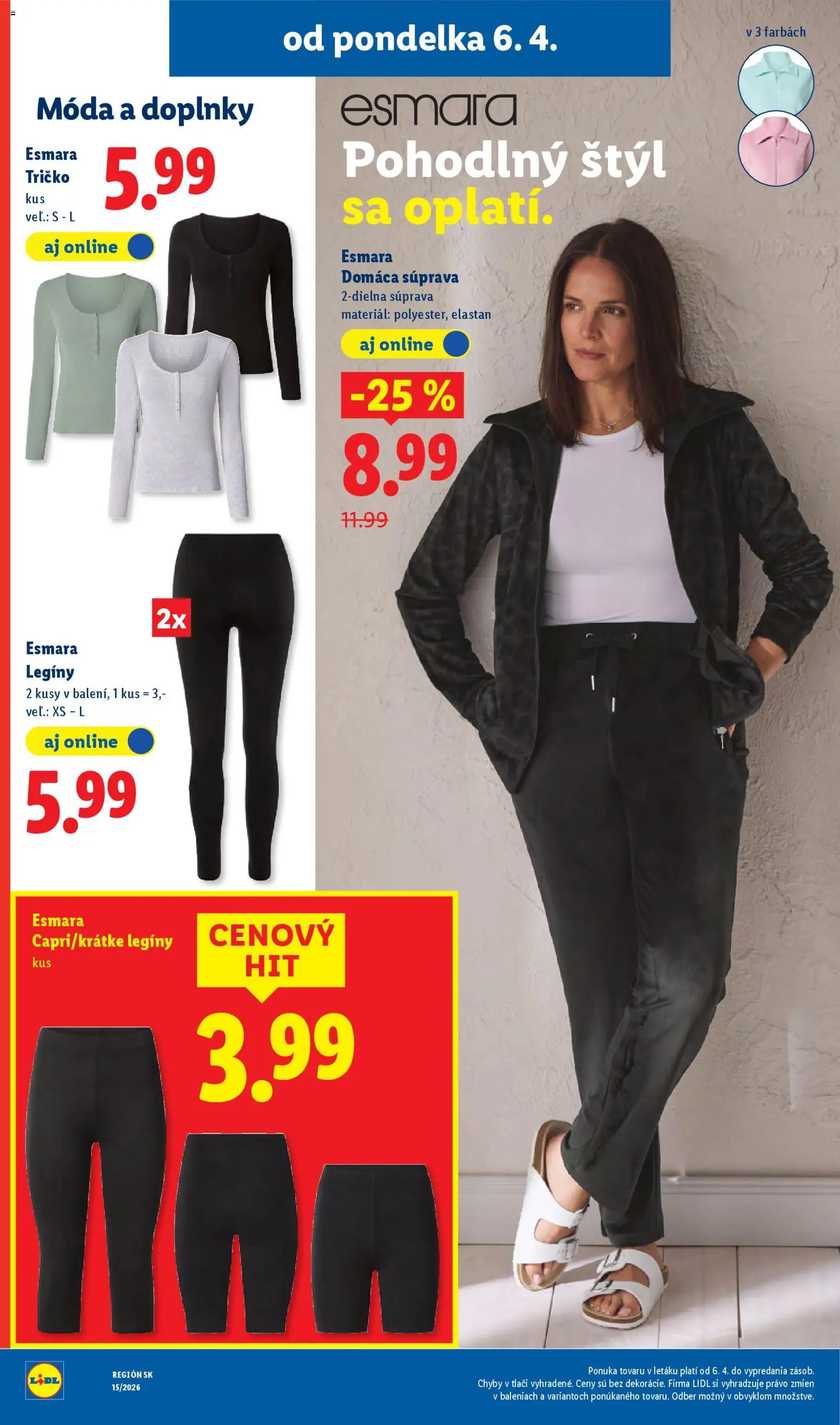 Nové Lidl akcie – leták je platný od 06.04.2026 | Strana: 46 | Produkty: Tričko, Legíny