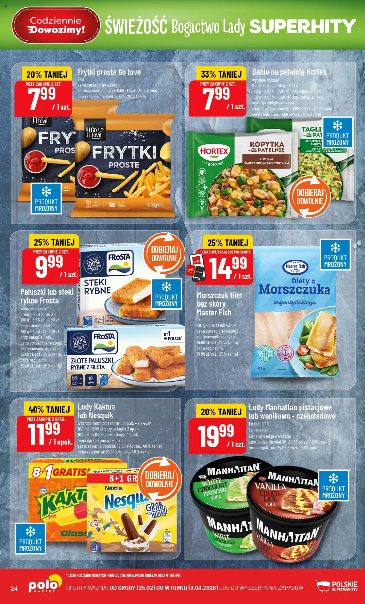 POLOmarket Gazetka od 25.02.2026 | Strona: 24 | Produkty: Patelnie, Tagliatelle, Frytki, Lody