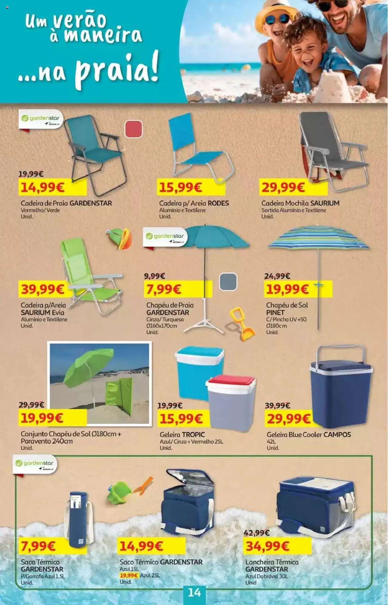 Auchan - Folheto Viagem e Praia │ válido de 02.06.2025 | Página: 14 | Produtos: Mochila, Chapéu, Areia, Cadeira
