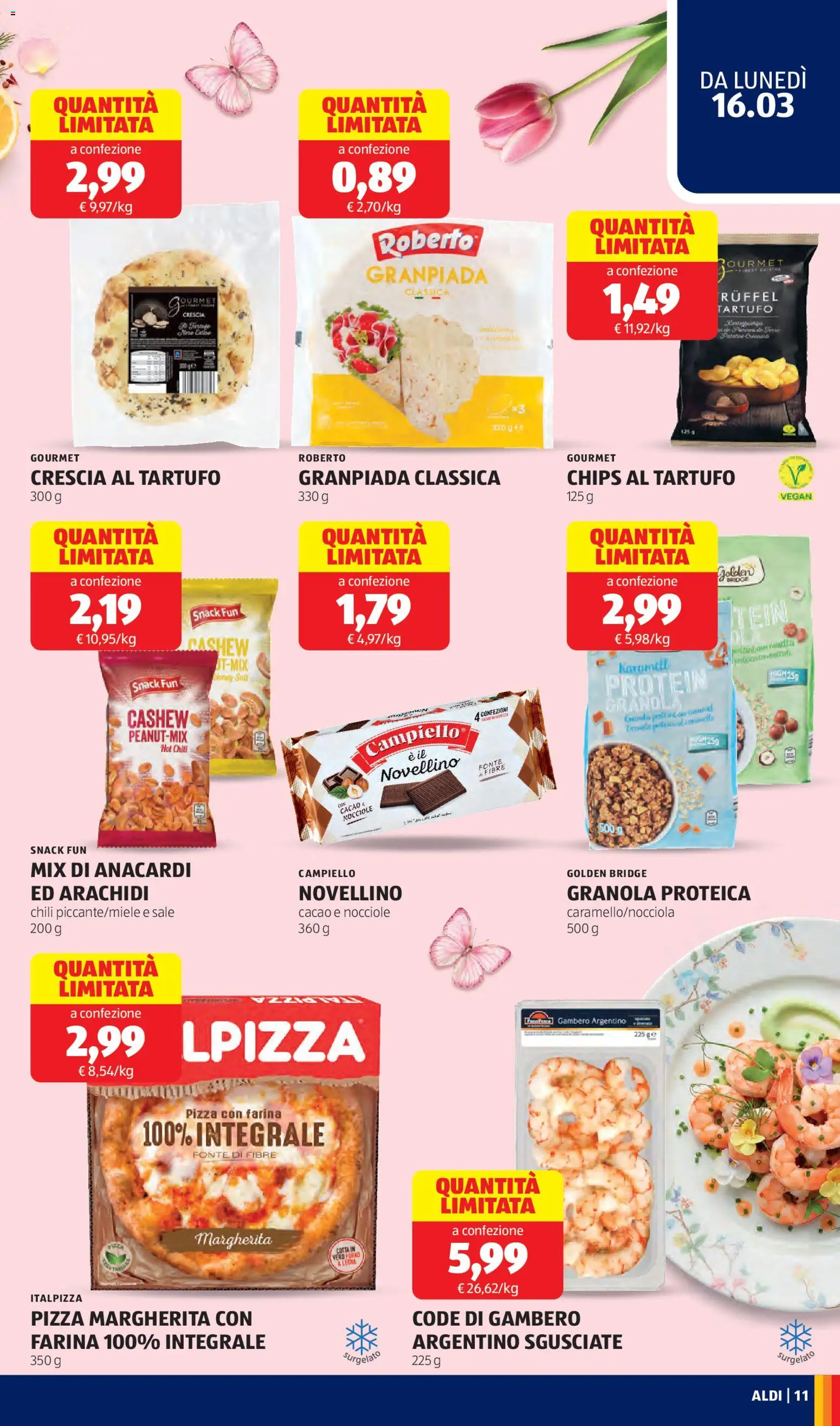 Volantino Aldi del 16.03.2026 | Pagina: 11 | Prodotti: Pizza, Sale, Nocciole, Cacao