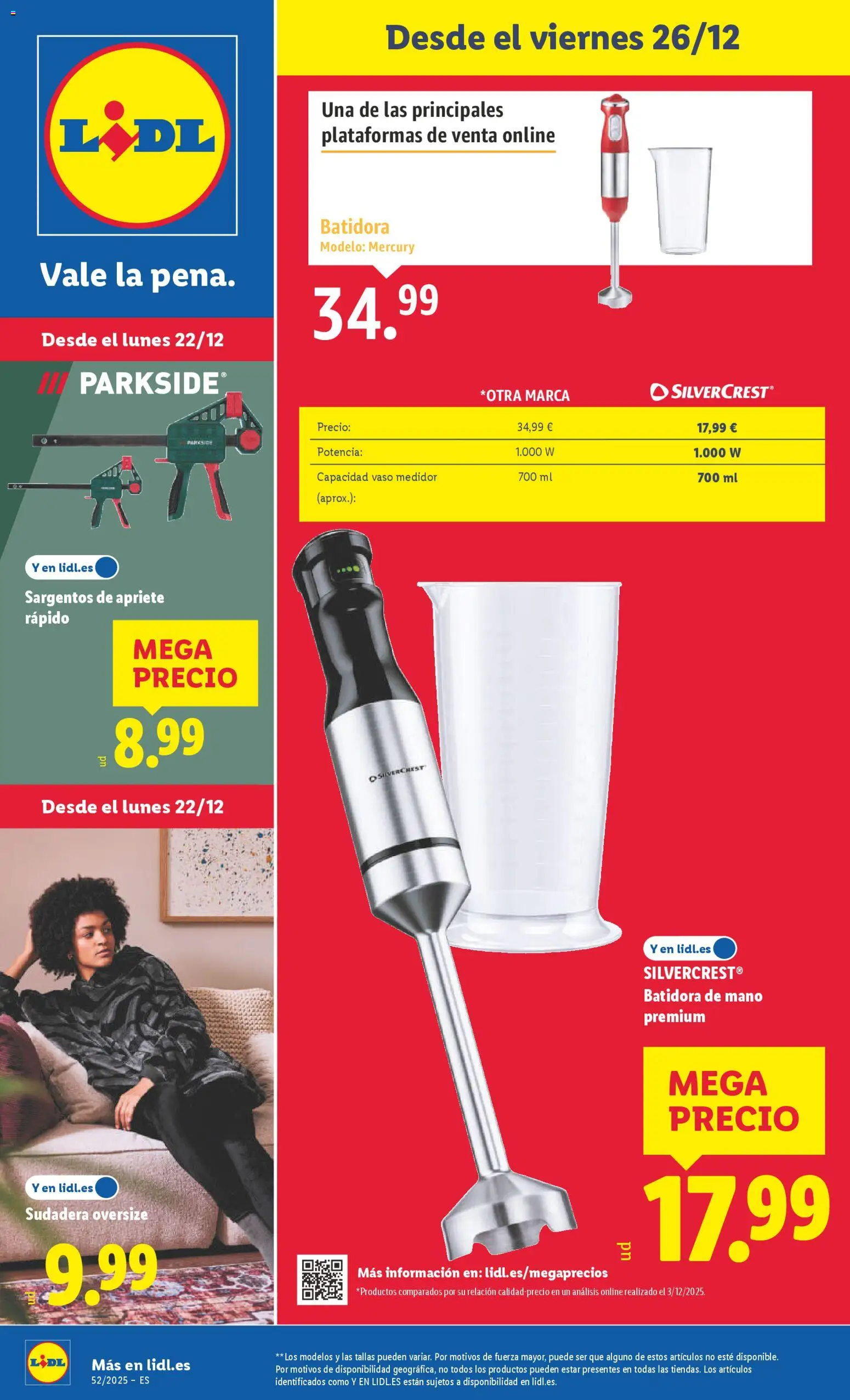 Lidl folleto de bazar │ válido desde el 22.12.2025 | Página: 1 | Productos: Sudadera, Batidora