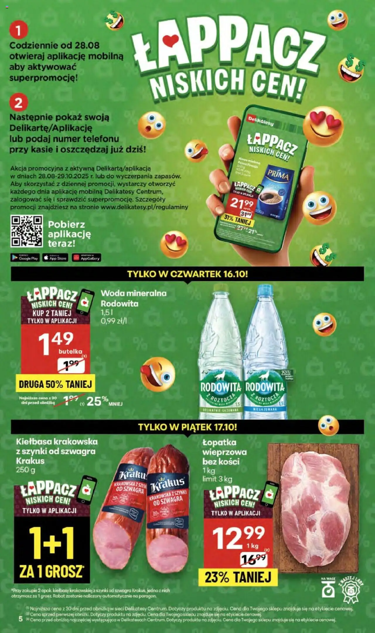 Delikatesy Centrum Gazetka - Sklepy Własne od 16.10.2025 | Strona: 5 | Produkty: Kiełbasa, Delikatesy, Kiełbasa krakowska, Woda