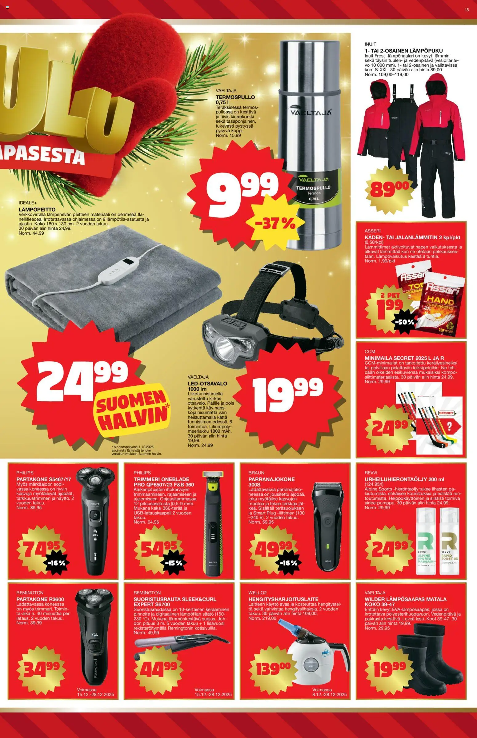 Tokmanni tarjoukset – voimassa 15.12.2025 alkaen | Sivu: 15 | Tuotteet: Parranajokone, Termospullo, Hengitysharjoituslaite, Trimmeri