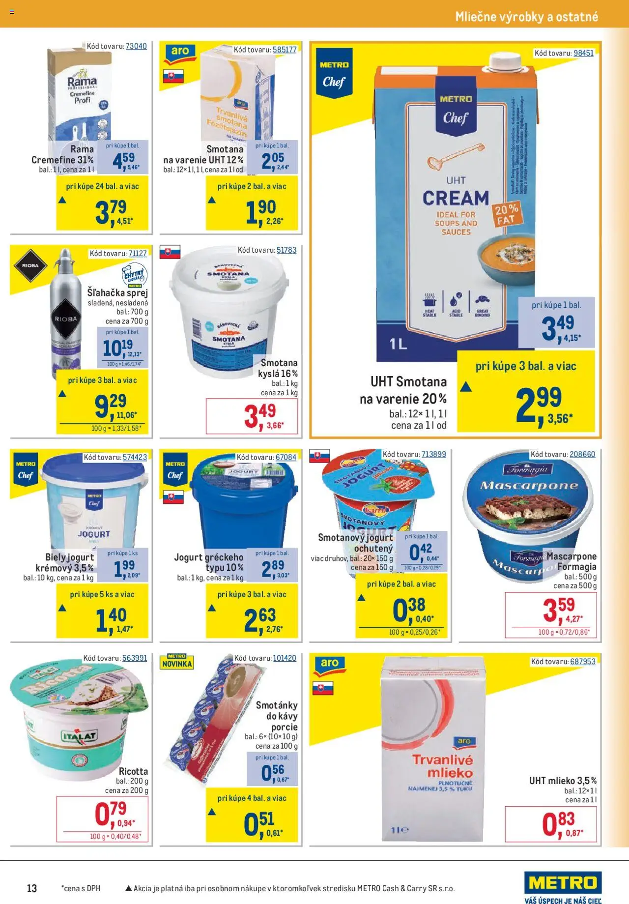Metro gastronómia │ platný od 13.08.2025 | Strana: 13 | Produkty: Jogurt, Biely jogurt, Rama, Mascarpone