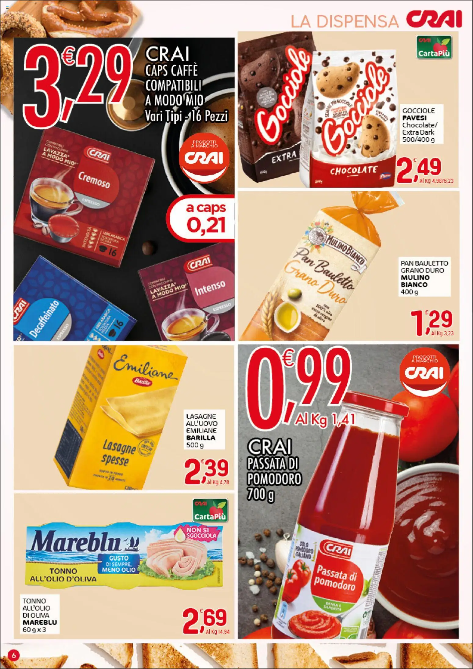 Volantino CRAI del 26.03.2026 | Pagina: 6 | Prodotti: Caffè, Pomodoro, Olio, Tonno
