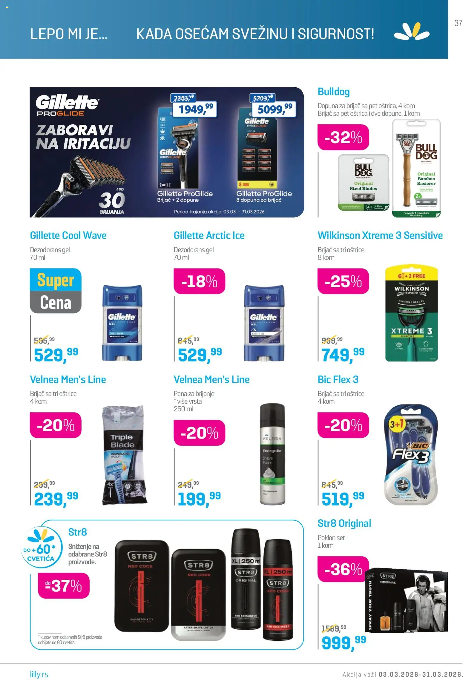 Lilly drogerie katalog - važi od 01.03.2026 | Strana: 37 | Proizvode: Gillette, Brijač, Pena za brijanje, Dezodorans