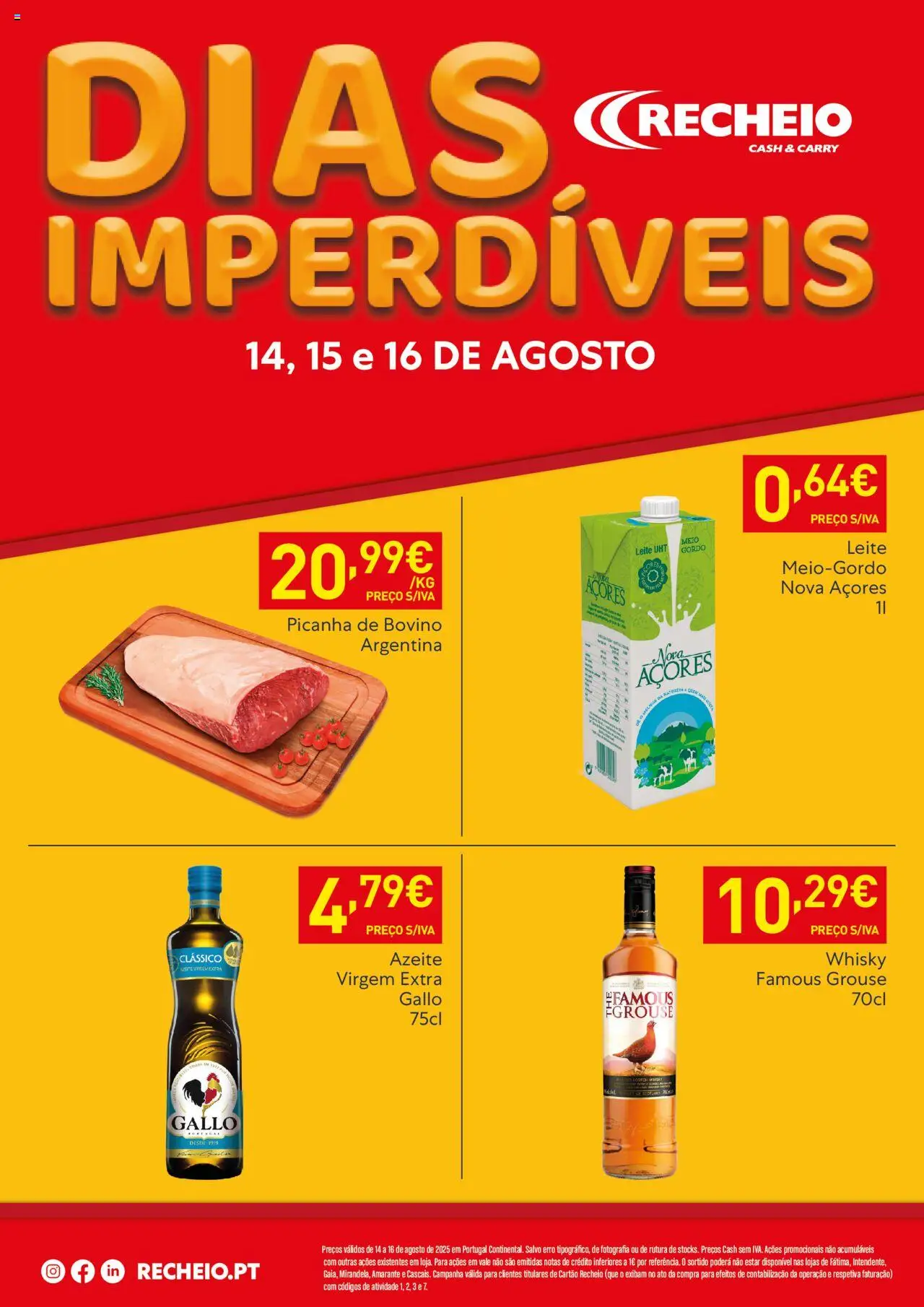 Recheio - Dias Imperdíveis │ válido de 14.08.2025 | Página: 1 | Produtos: Whisky, Azeite, Leite