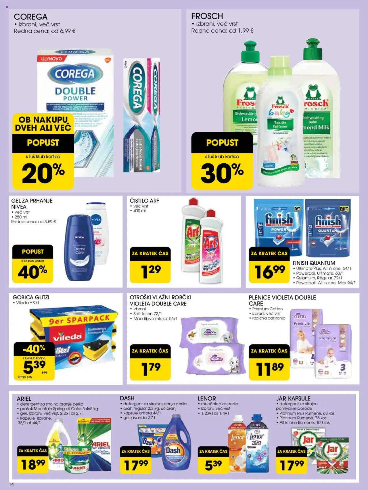 Novi Tuš katalog ponudbe – veljaven od 10.09.2025 | Stran: 14 | Izdelki: Prašek, Kos, Gobica, Detergent
