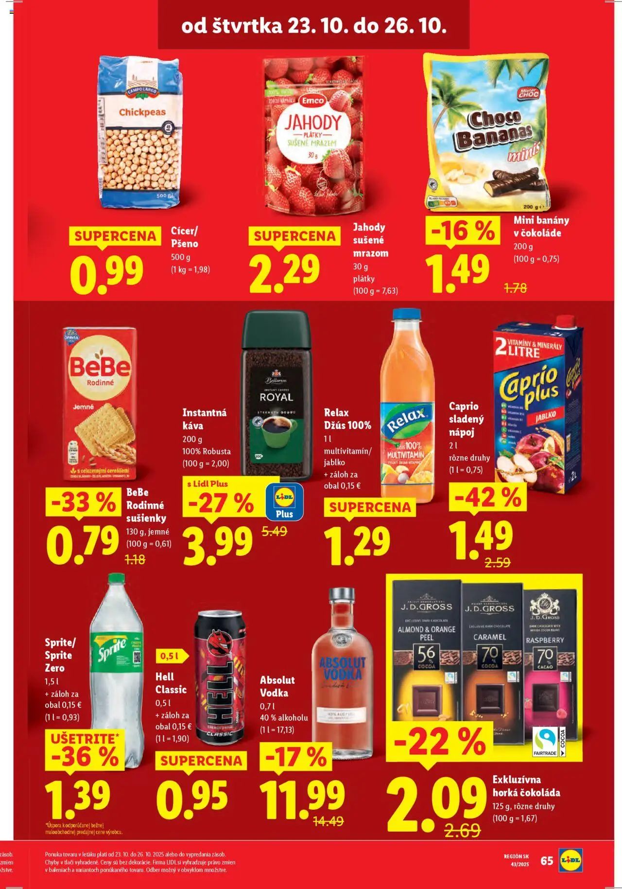Nové Lidl akcie – leták je platný od 20.10.2025 | Strana: 81 | Produkty: Džús, Banány v čokoláde, Sprite, Absolut vodka
