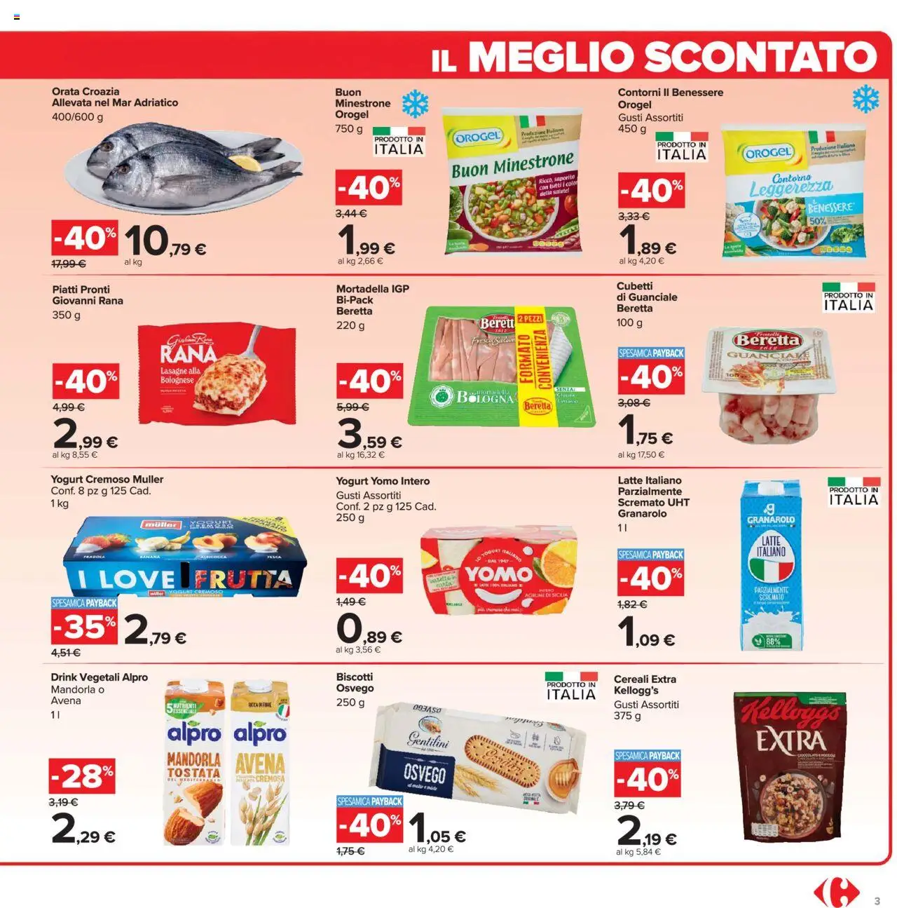 Volantino Carrefour del 26.09.2025 | Pagina: 3 | Prodotti: Minestrone, Biscotti, Latte, Pesca