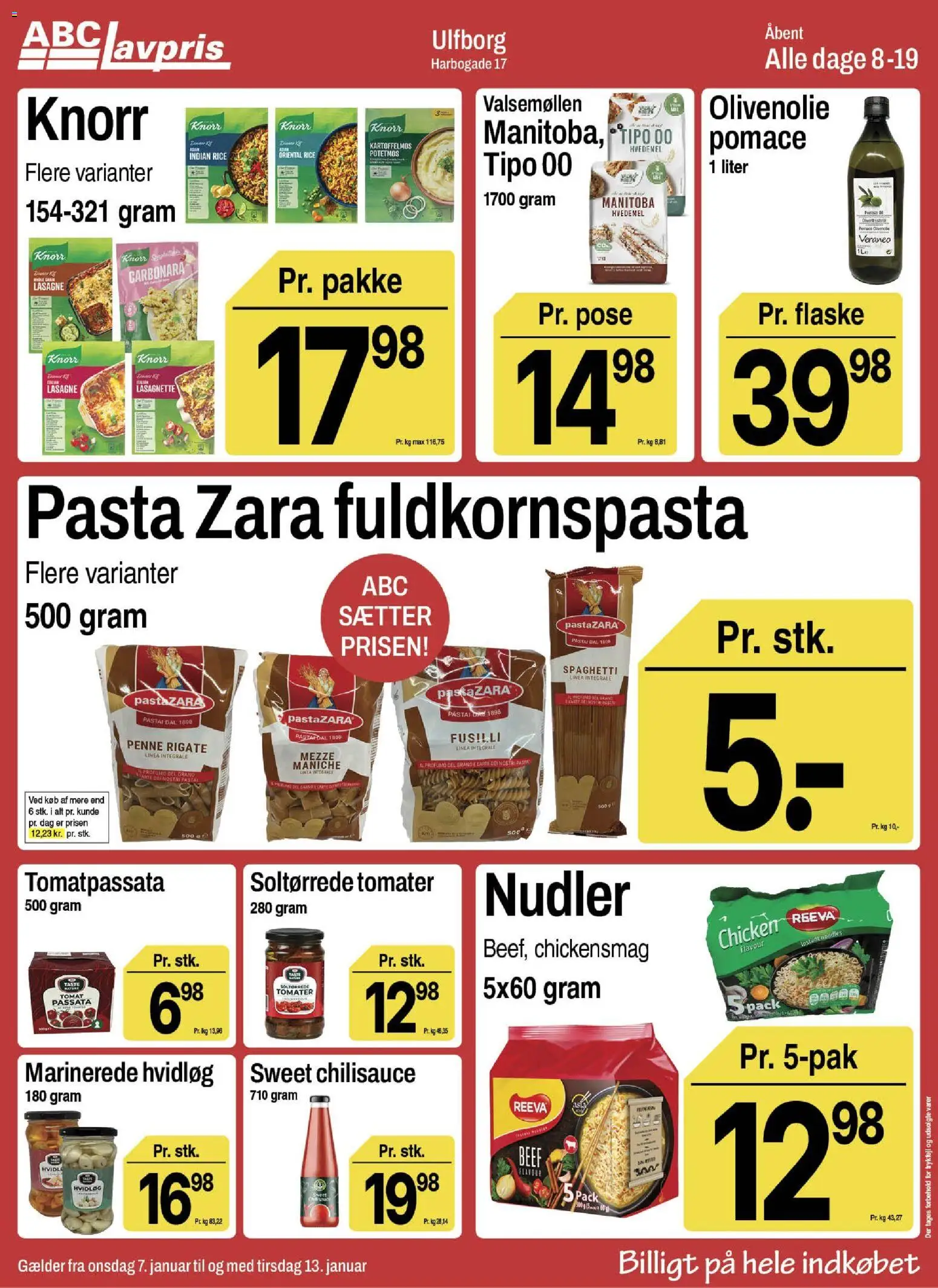Abc Lavpris tilbudsavis – gyldig fra 07.01.2026 | Side: 7 | Produkter: Spaghetti, Hvedemel, Hvidløg, Olivenolie