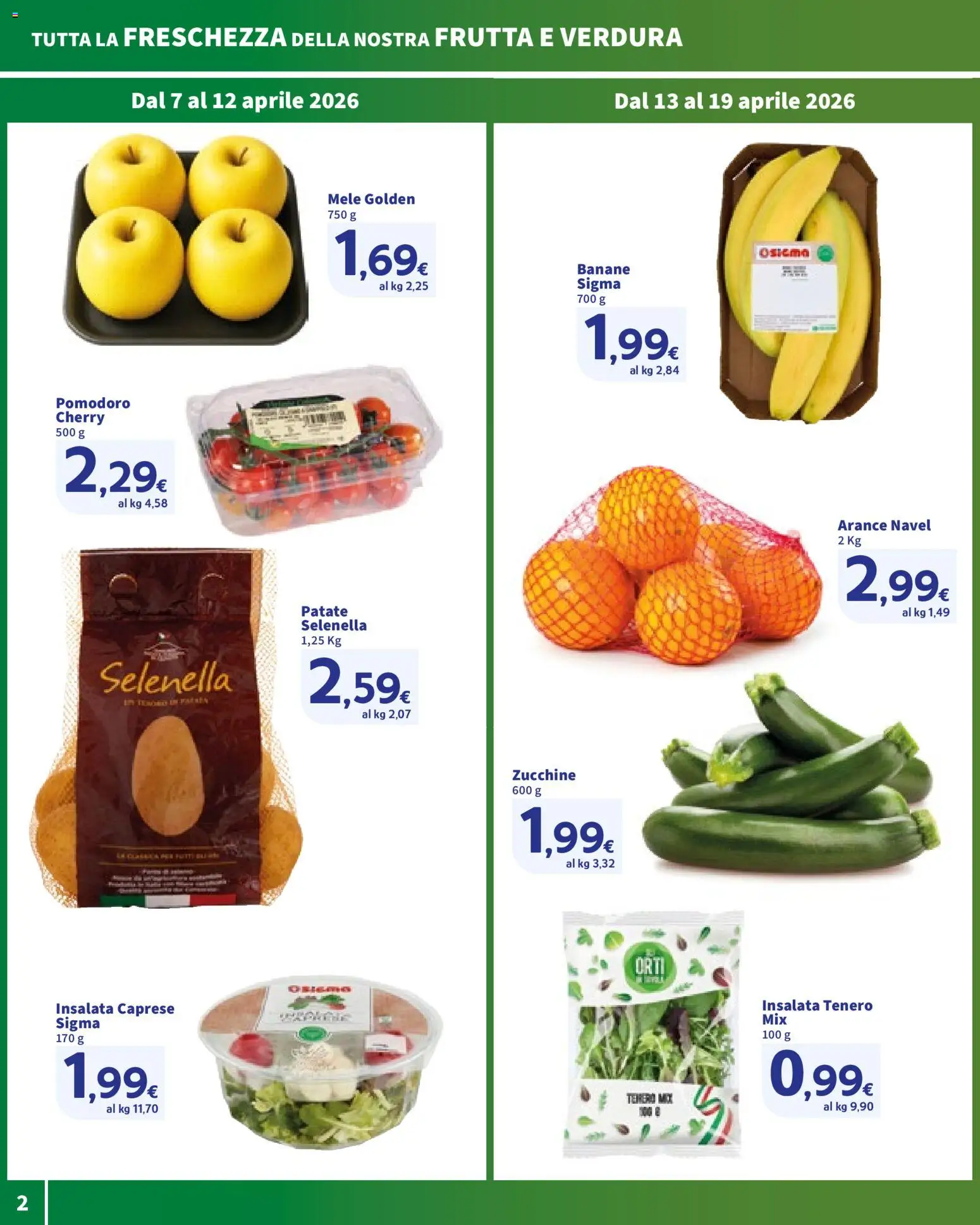 Volantino SIGMA del 07.04.2026 | Pagina: 2 | Prodotti: Mele, Arance, Banane, Insalata