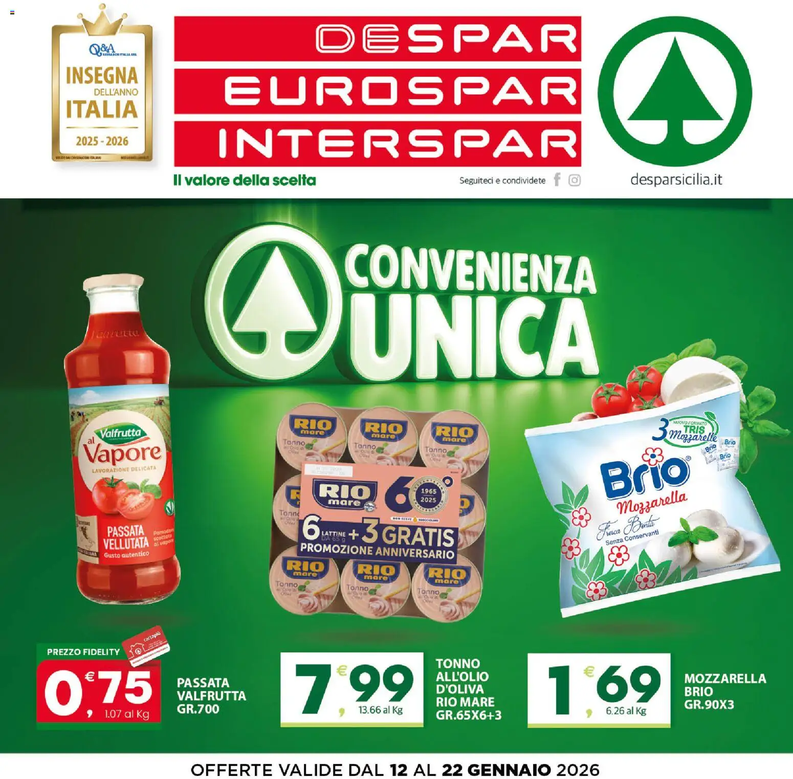 Volantino Interspar del 12.01.2026 | Pagina: 1 | Prodotti: Mozzarella, Tonno
