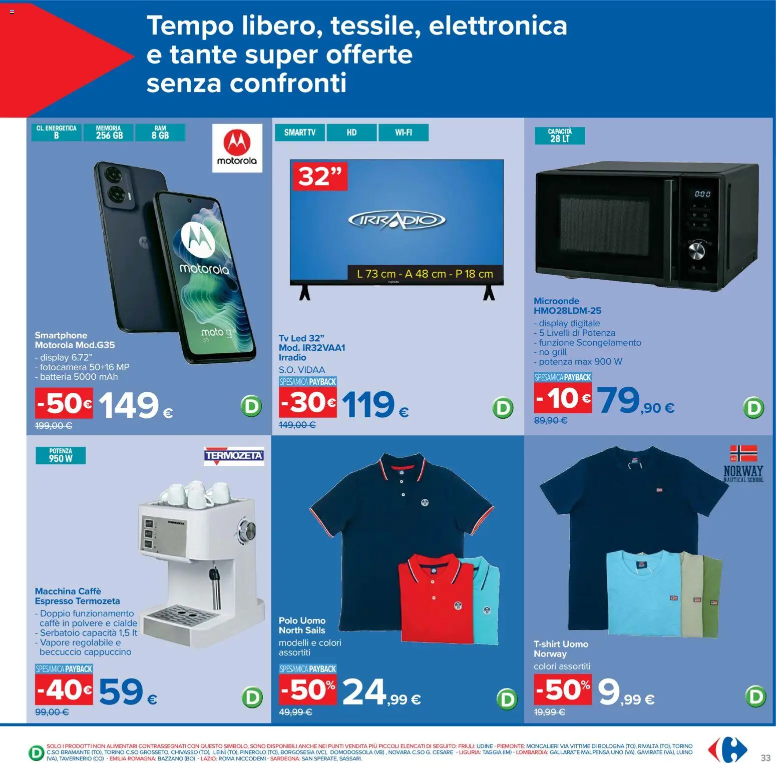 Volantino Carrefour del 21.04.2026 | Pagina: 33 | Prodotti: Microonde, Caffè, smart TV, Batteria