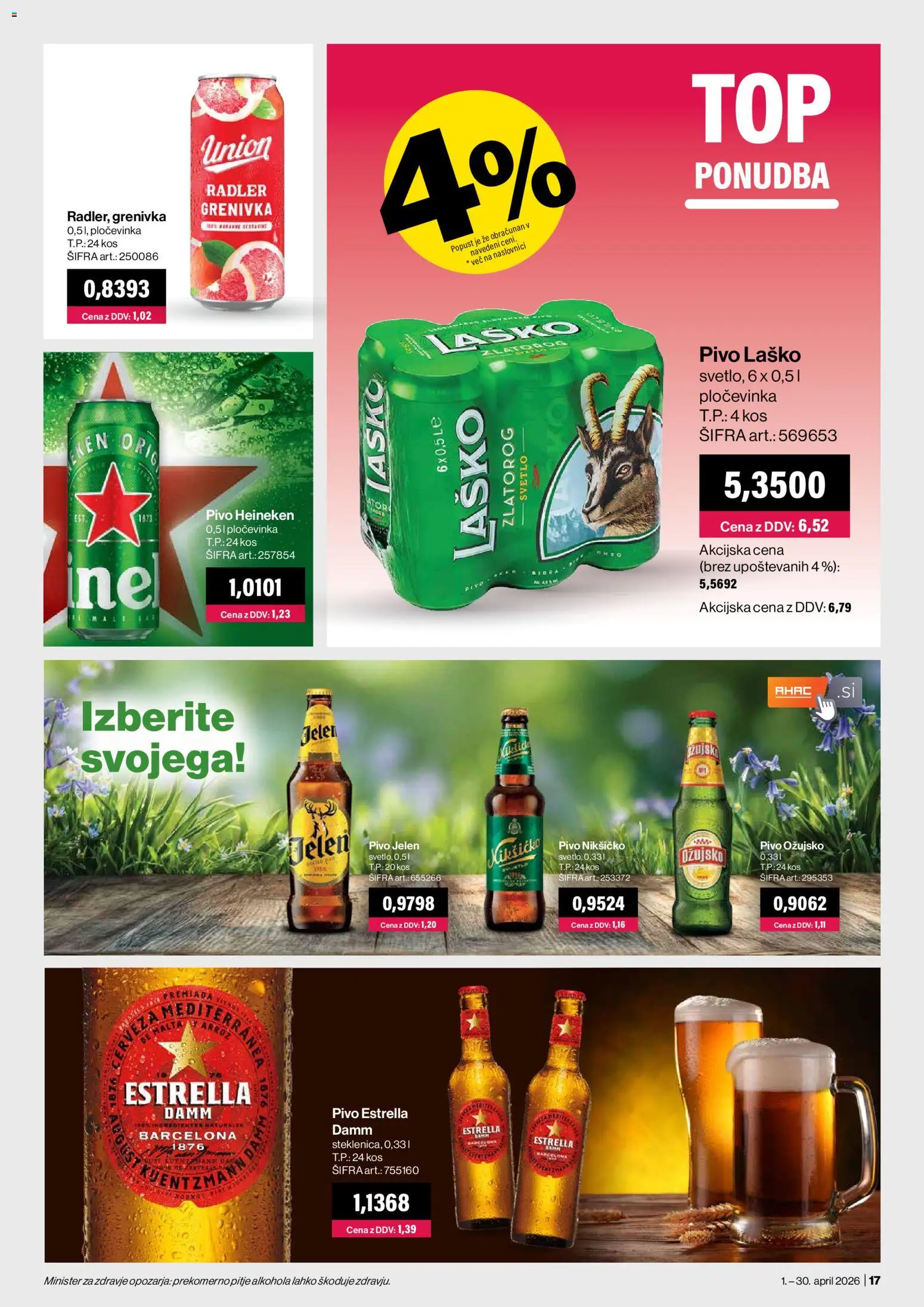 Novi Mercator katalog ponudbe – veljaven od 01.04.2026 | Stran: 17 | Izdelki: Falafel, Radler, Pivo, Grenivka