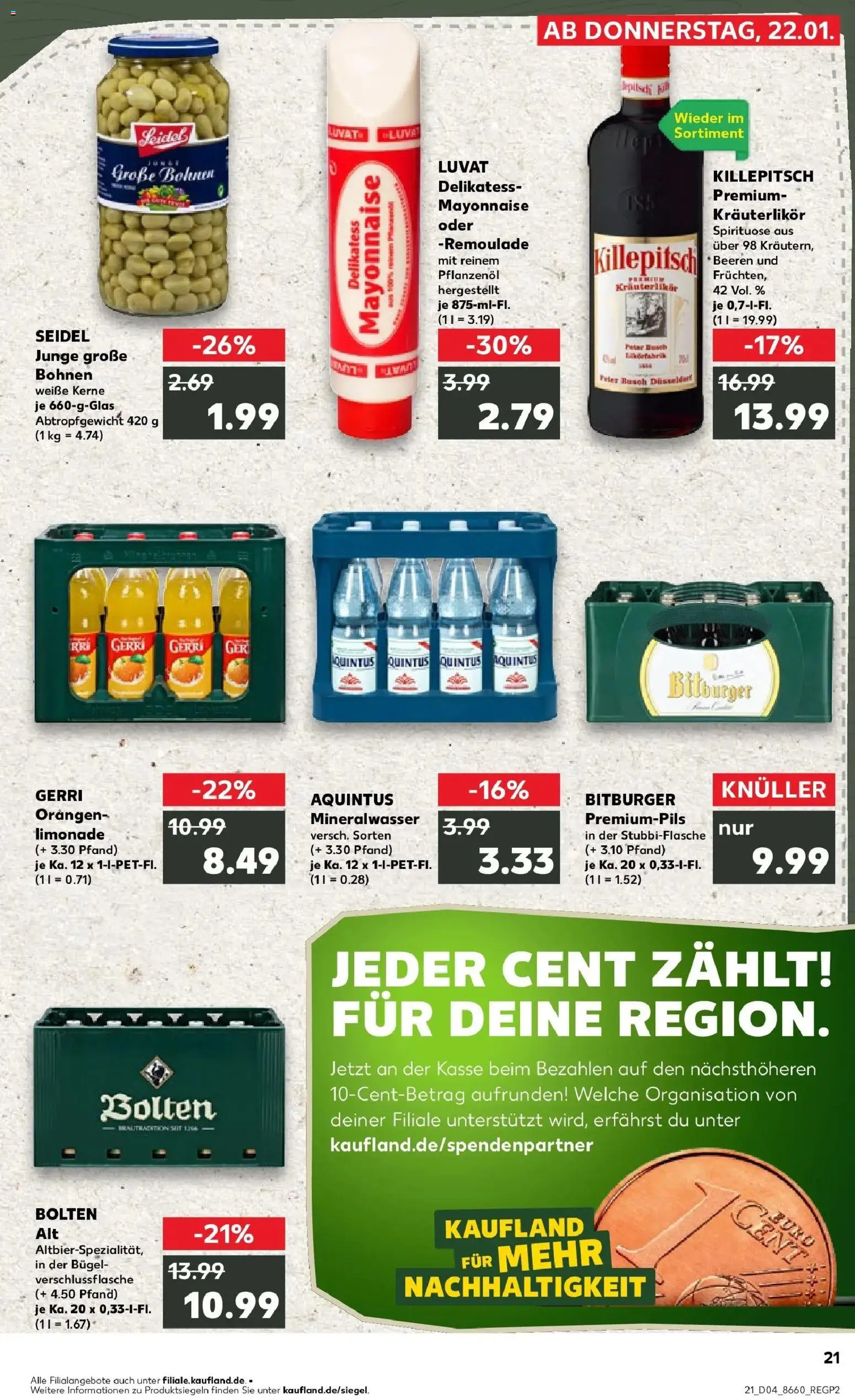 Prospekt Kaufland ab 25.01.2026 » Angebote Online zum Blättern | Seite: 21 | Produkte: Bitburger, Limonade, Mineralwasser, Mayonnaise