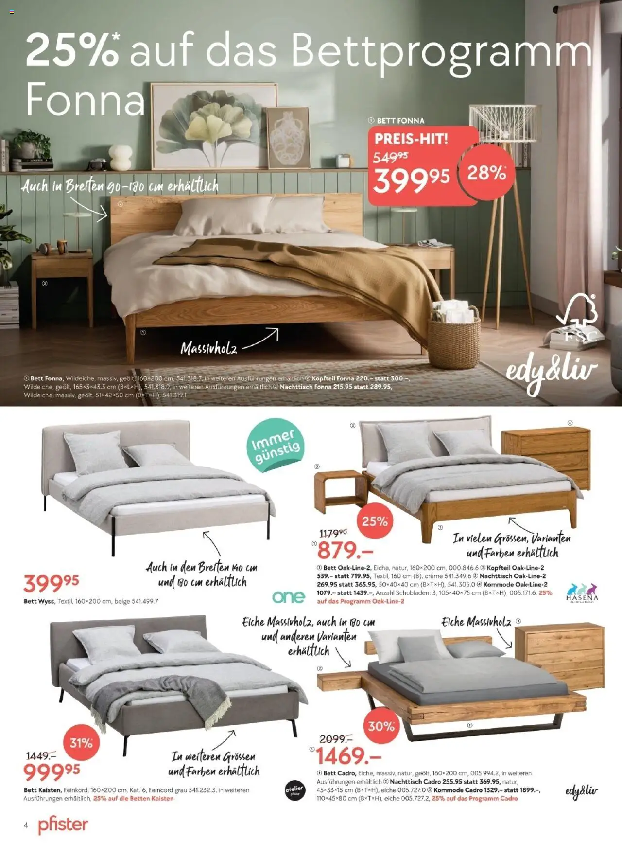 Pfister Aktionen – gültig ab 07.10.2025 | Seite: 4 | Produkte: Kommode, Nachttisch, Bett, Creme