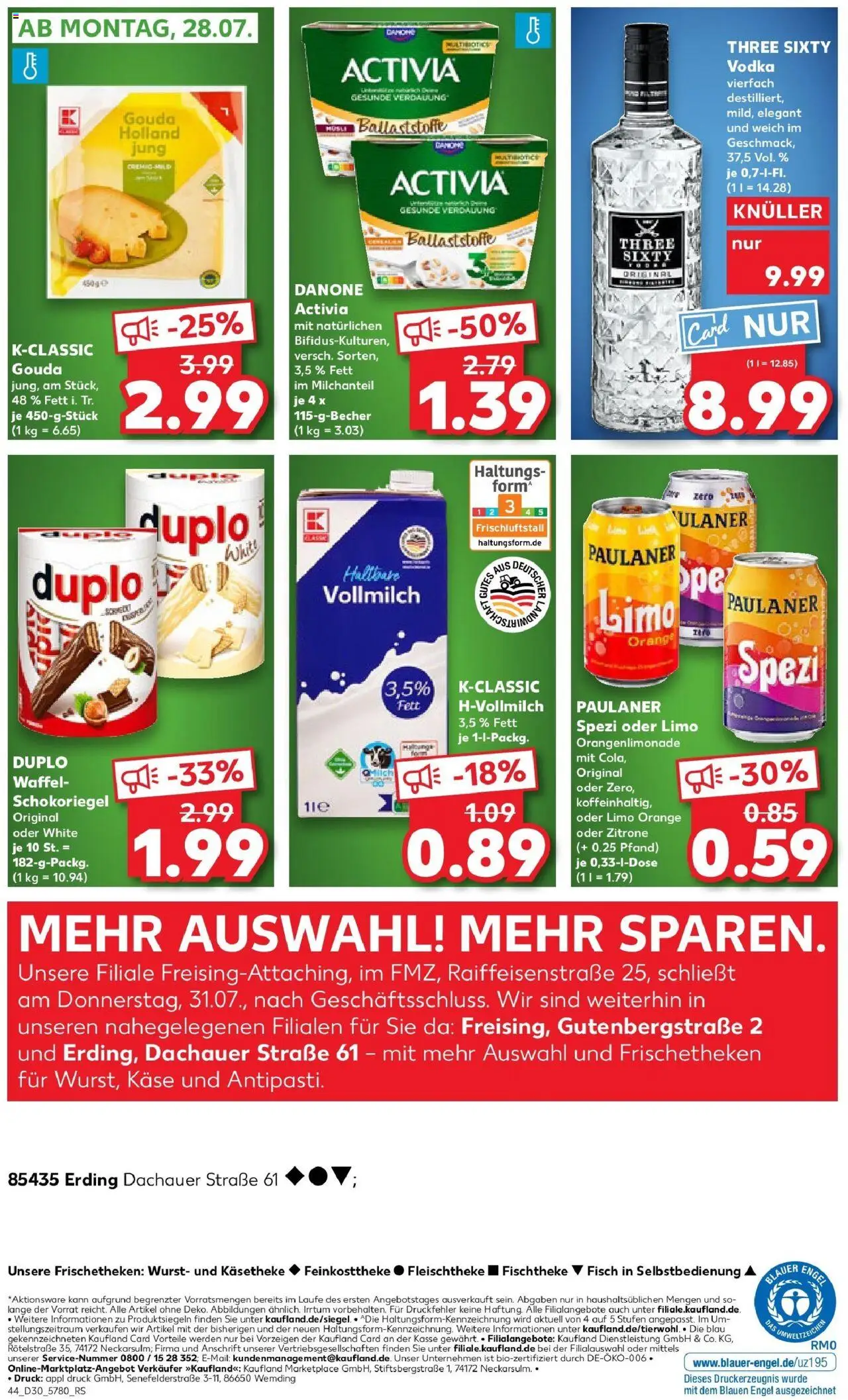 Kaufland prospekt Erding	 - gültig ab dem 24.07.2025 | Seite: 44 | Produkte: Activia, Käse, Paulaner spezi, Paulaner