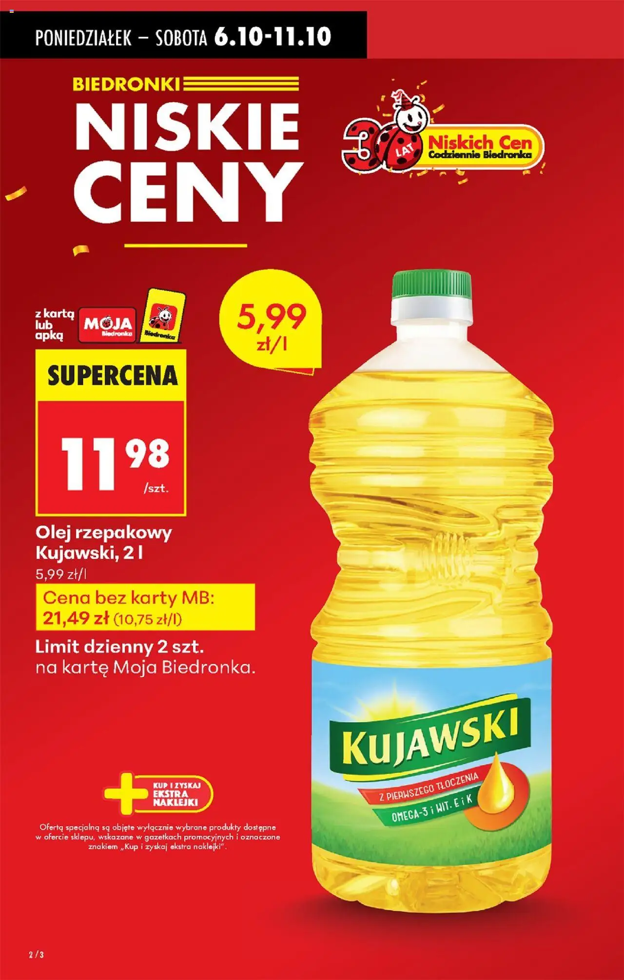 Biedronka gazetka od 06.10.2025 | Strona: 2 | Produkty: Karta, Olej rzepakowy, Naklejki, Olej