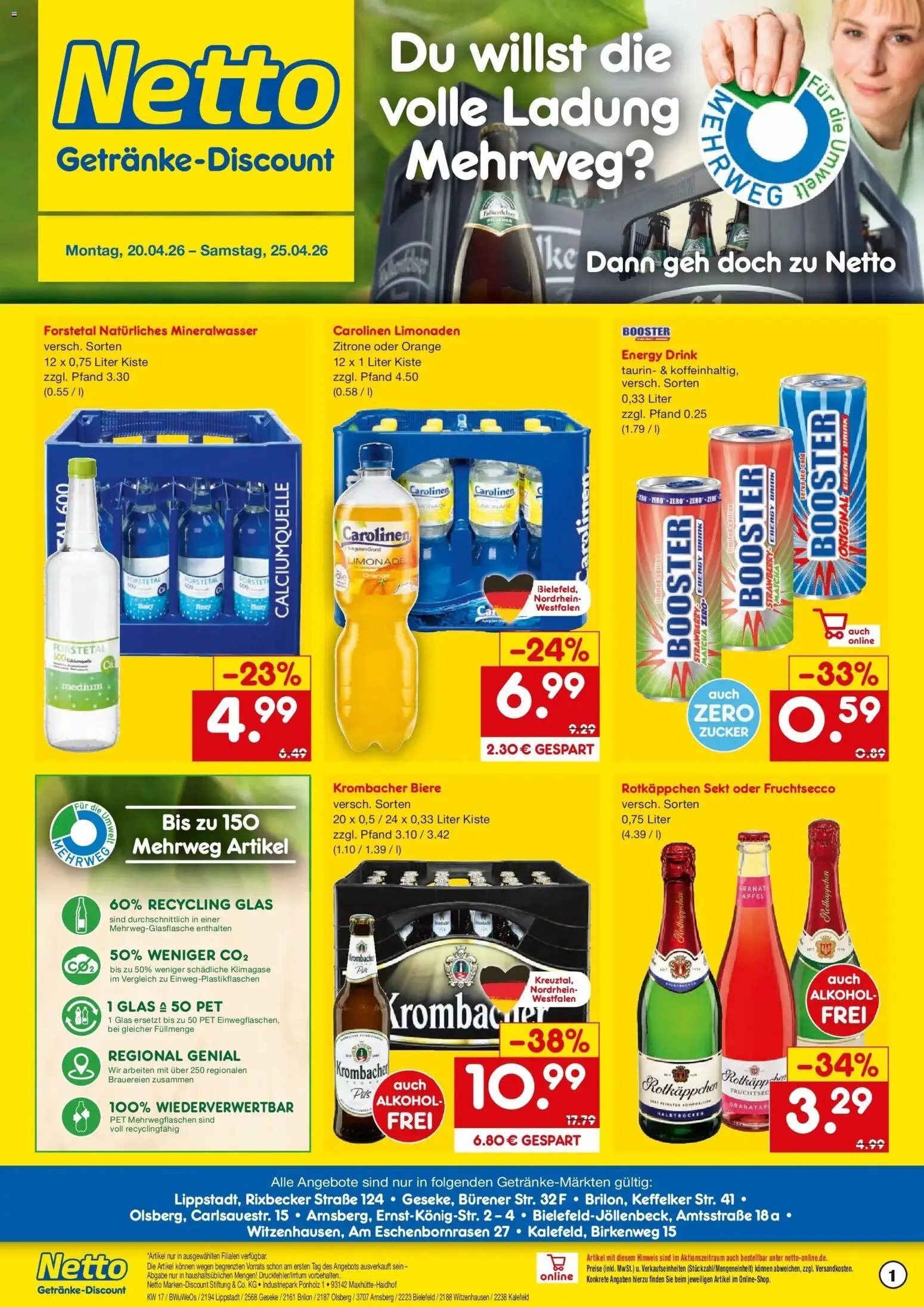 Netto Marken-Discount Prospekt Kalefeld	 – gültig ab 20.04.2026 | Seite: 1 | Produkte: Rotkappchen sekt, Pils, Mineralwasser, Rotkäppchen
